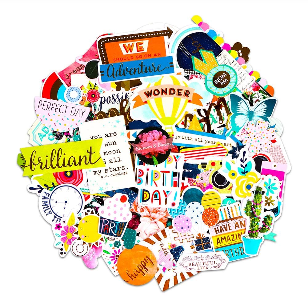 FaCraft Scrapbooking Supplies Ephemera Die Cuts Happy Birthday Stickers, Birthday Decorative Die Cuts Sticker for Kids Home Classroom Birthday Party Decoration(97 pcs Birthday)