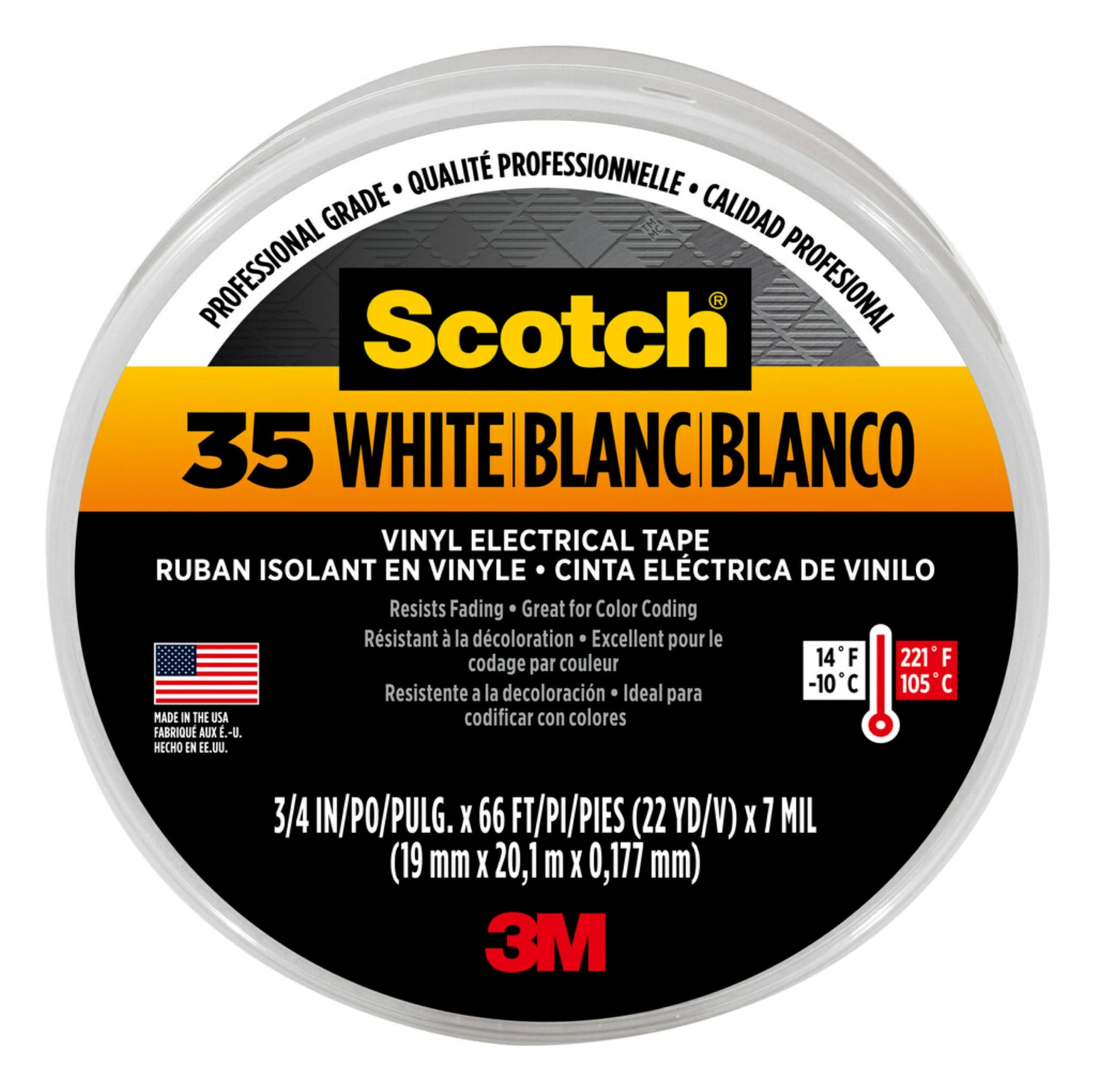 Scotch© 35 Vinyl Electrical Tape White 19 mm x 20 m