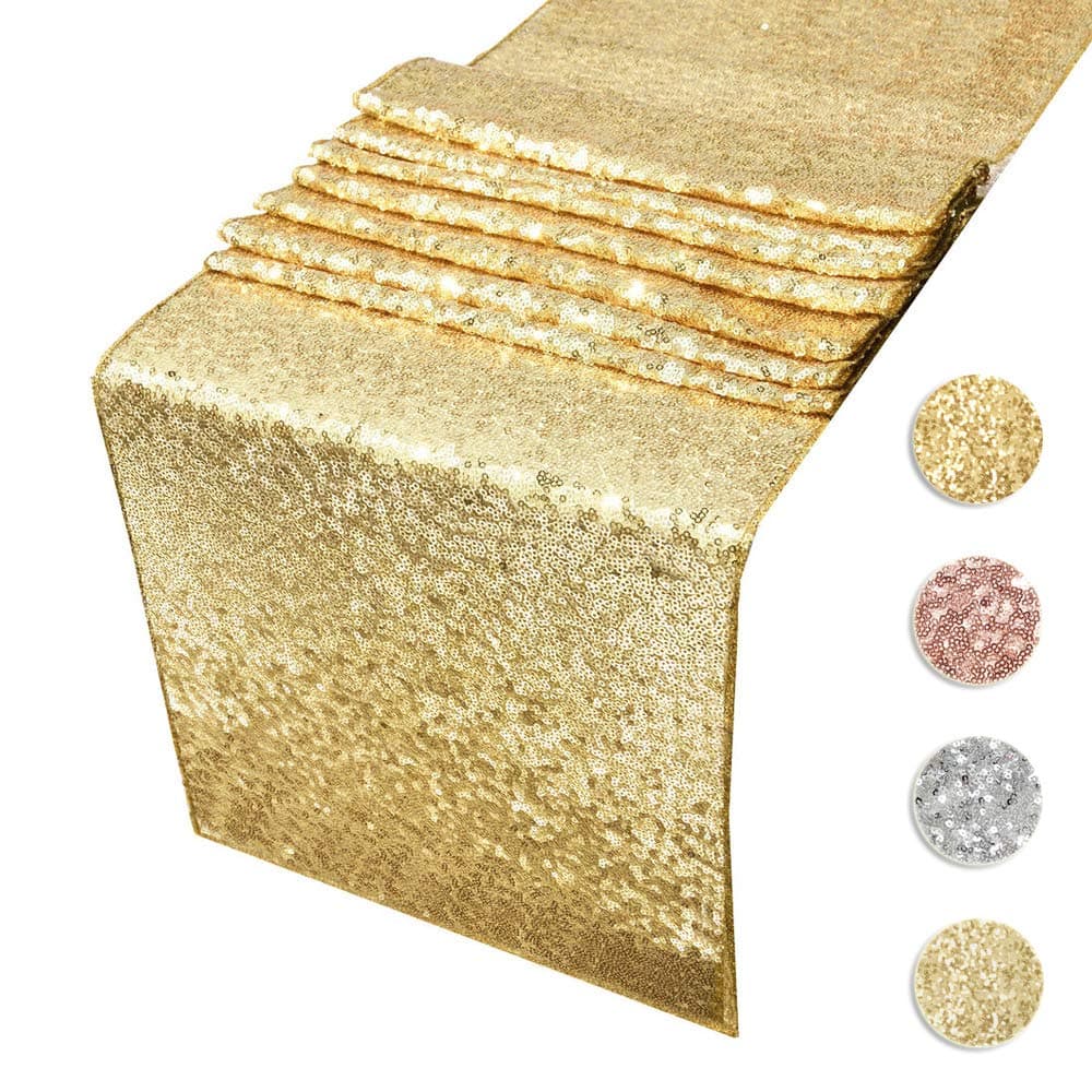 Sequin Table Runners Gold- 12 by 108 Inch Glitter Gold Table Runner-Gold Event Party Supplies Fabric Decorations for Holiday Wedding Birthday