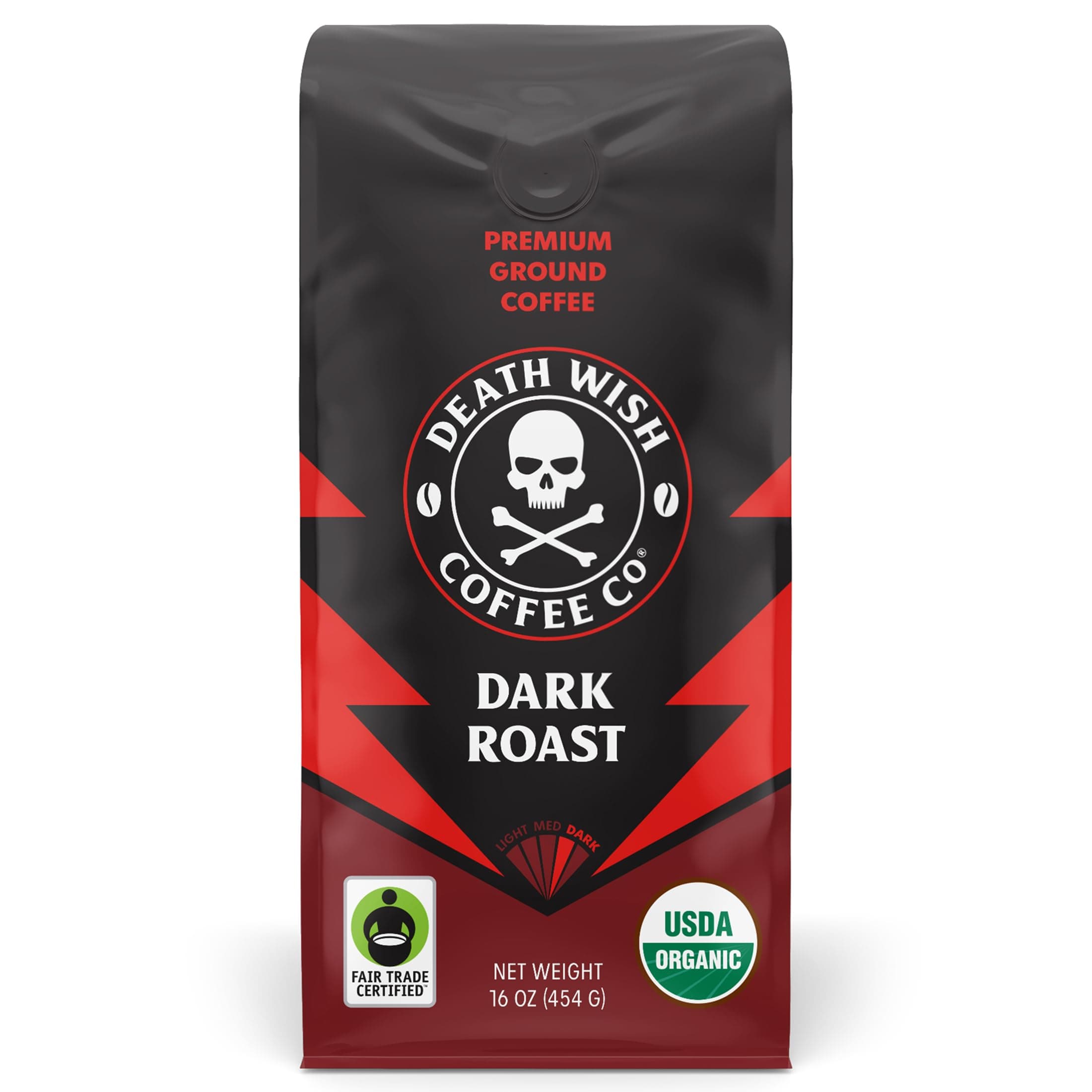 Death Wish Coffee, The World's Strongest Ground Coffee Beans, Fair Trade and Organic, 16 Ounce Bag