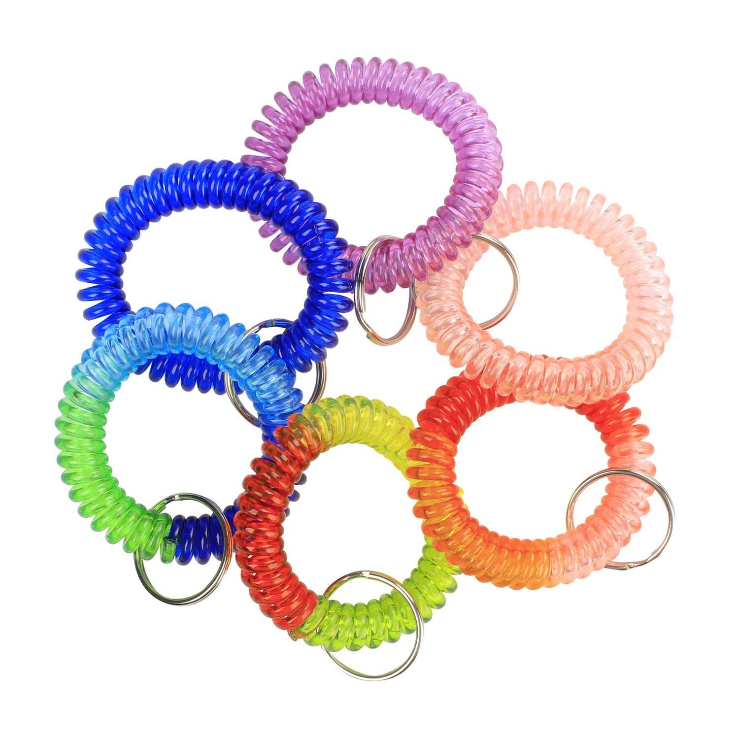 BIHRTC 6 Pcs Wrist Coil Wrist Keychain Mix Color Plastic Coil Wrist Coil Stretch Wristband Elastic Stretchable Spiral Bracelet Key Ring Key Chain Key Hook Key Holder for Gym Pool ID Badge and Outdoor
