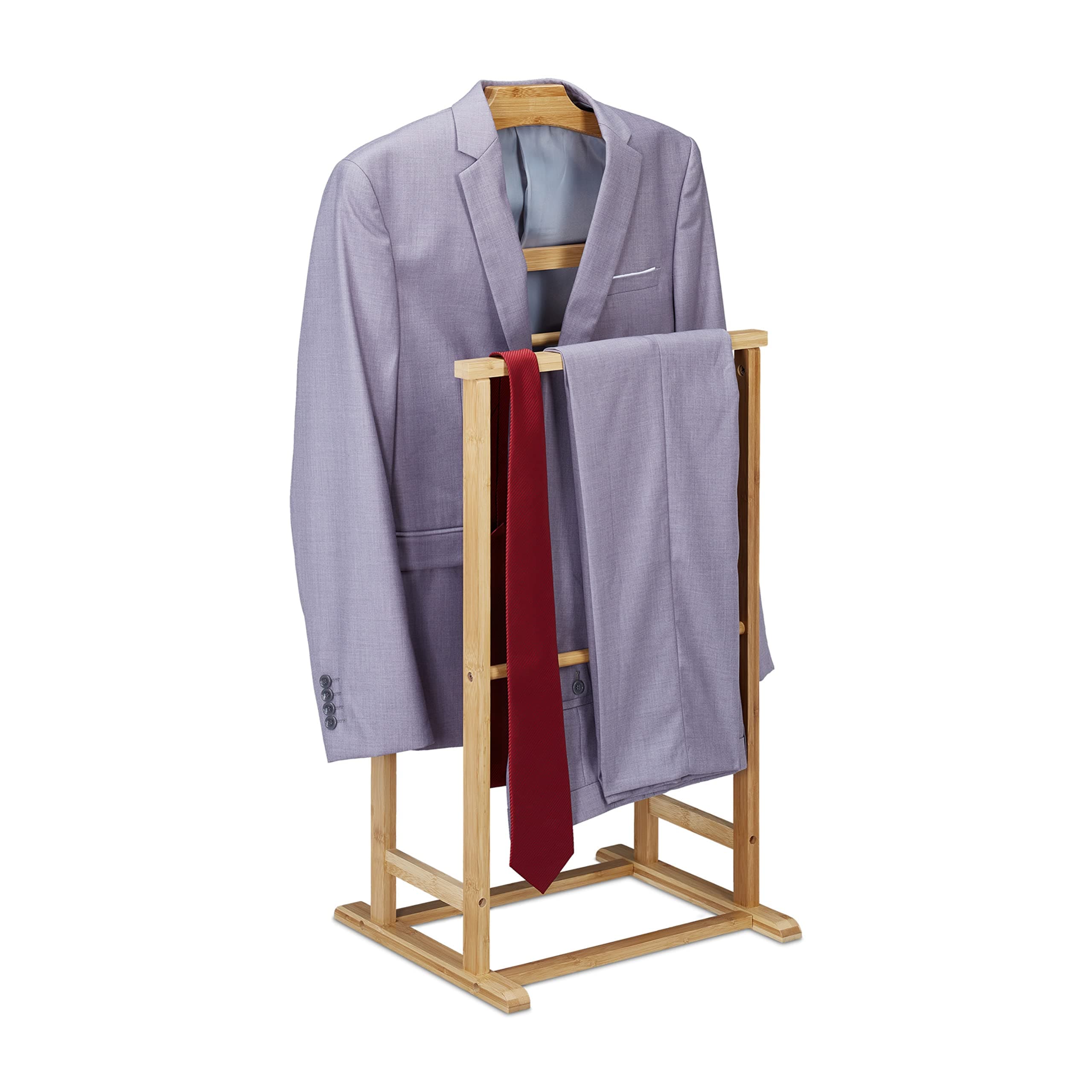 Relaxdays Valet, for Men and Women, Bamboo Coat and Trouser Rack, in Bedroom or Hallway, HWD: 98.5 x 47 x 36 cm, Natural