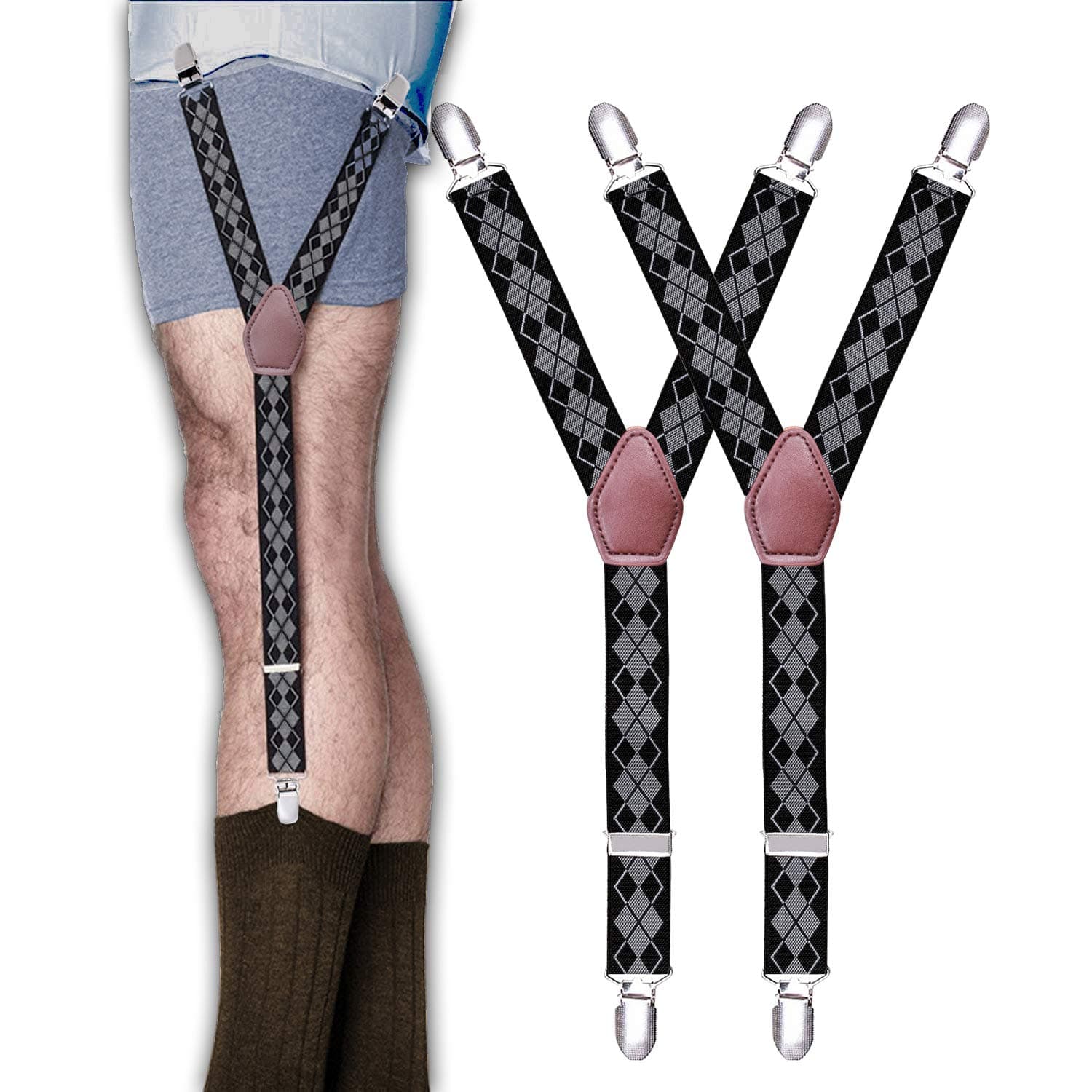 Mens Shirt Stays - STAY GENT Y Style Shirt Garters Suspenders with Non-Slip Locking Clamps and Adjustable Straps - Free cutting to fit your length