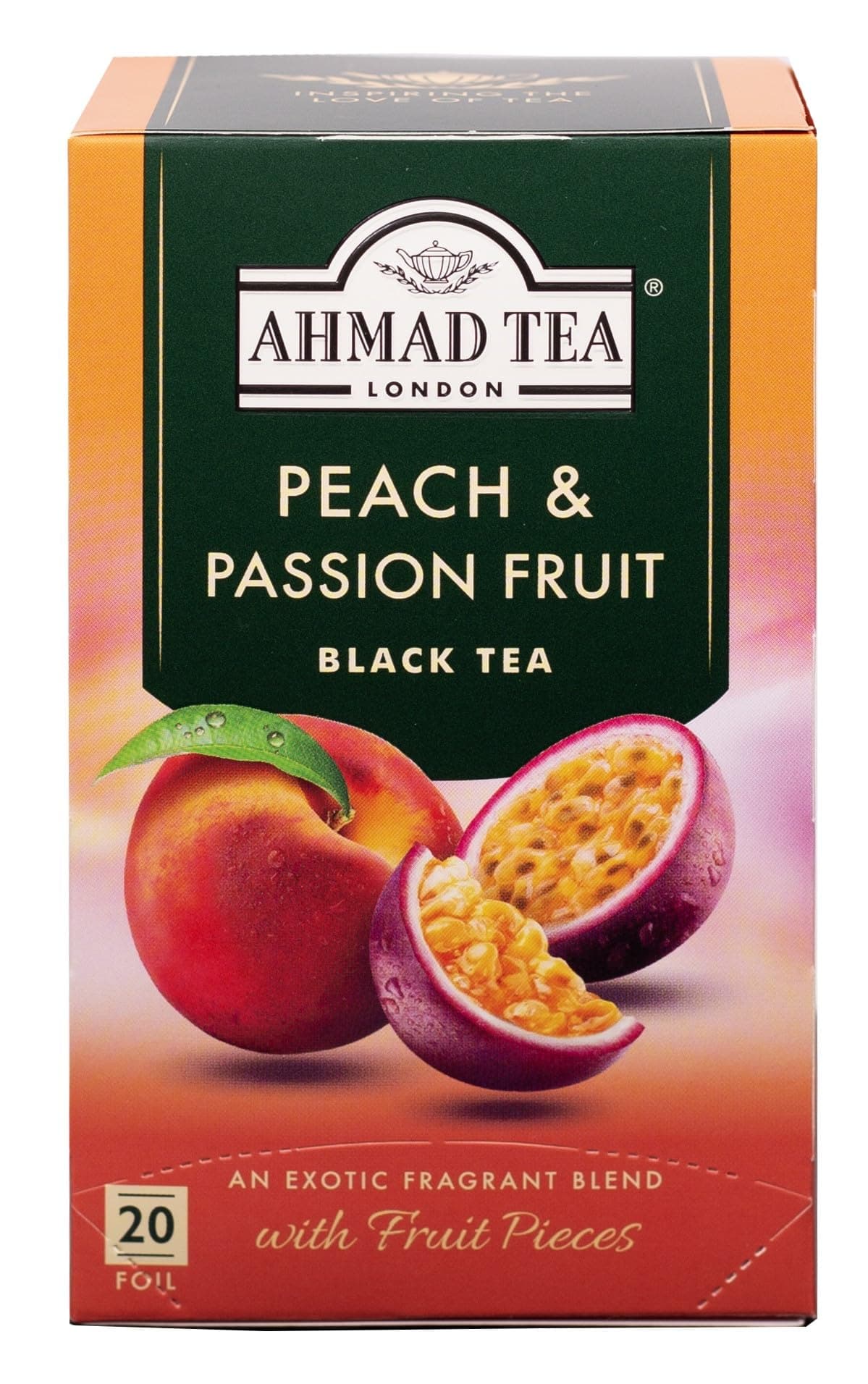 Ahmad Tea Fruit Black Tea | Peach & Passion Fruit Black Tea | 20 Teabag Sachets | 1 Pack