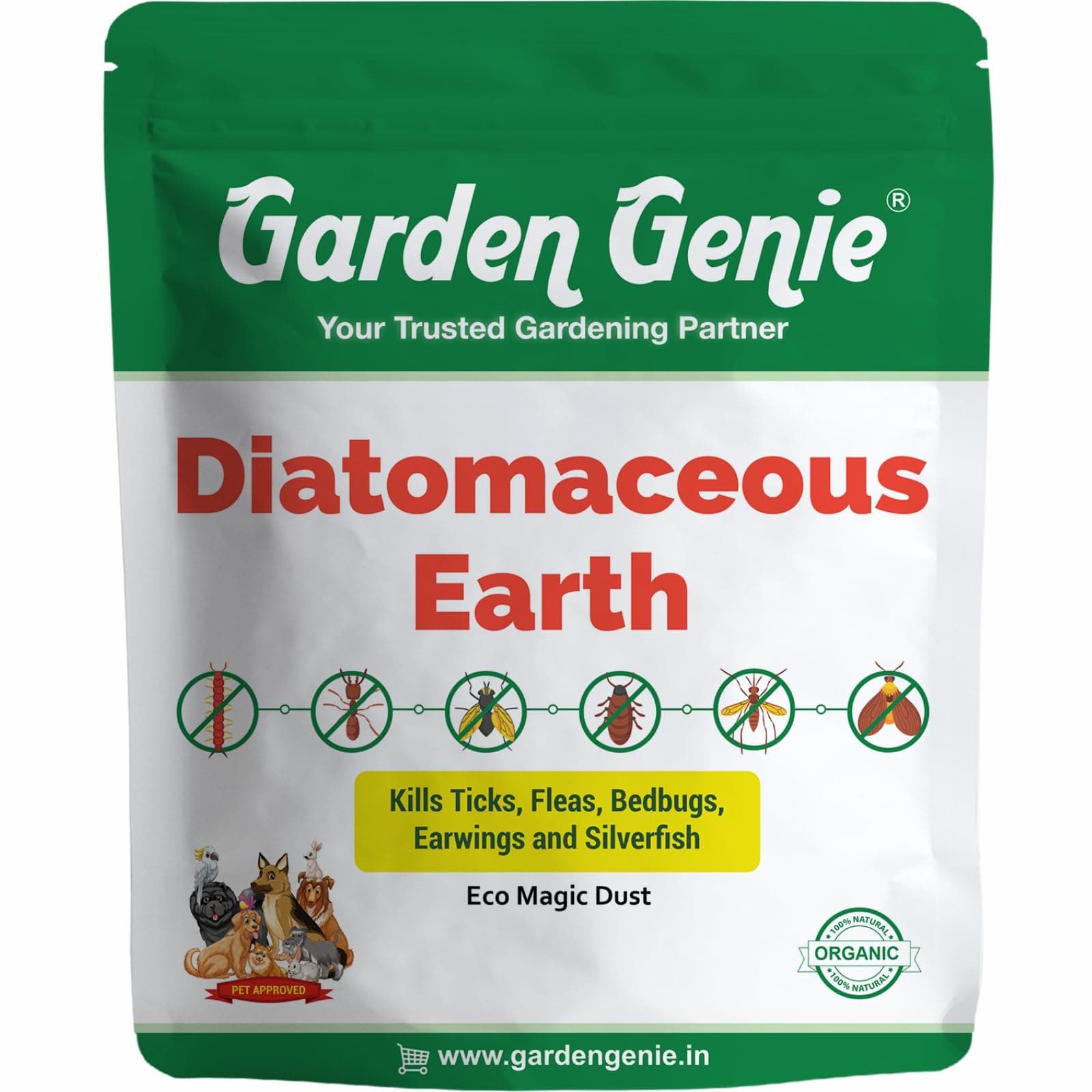 - Garden Genie 100% Natural Diatomaceous Earth Powder | Insect Control Powder for Plants | Effective Against Cockroach, Bedbugs, Ants etc | Organic Pest Control for Your Home & Garden - 380g