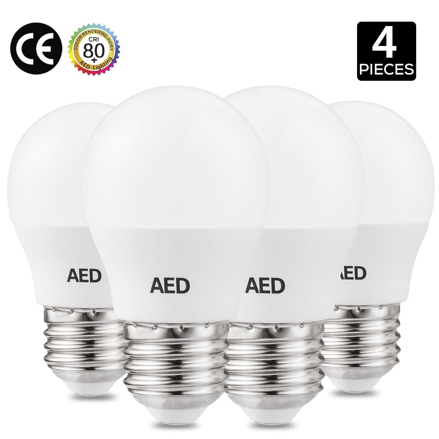AED Lighting 6W LED Bulbs, 60W Incandescent Bulb Equivalent, Not Dimmable 500lm, Warm White 2700K, G14 E26 Base LED Light Bulbs, 4-Pack