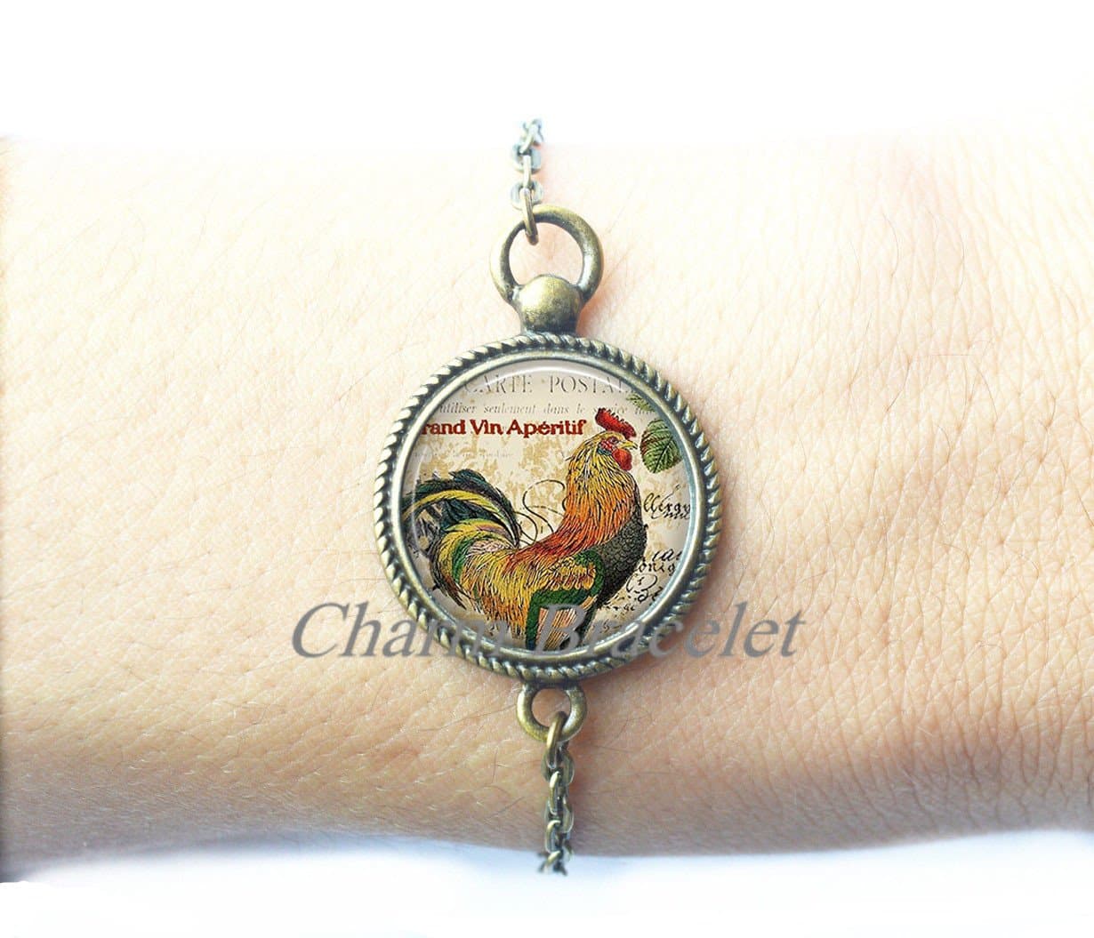Charm Bracelet,Rooster Collage Bracelet, Rooster Bracelet chicken Bracelet rooster Bracelets chicken lover gift, farmer's Bracelet-ZE300
