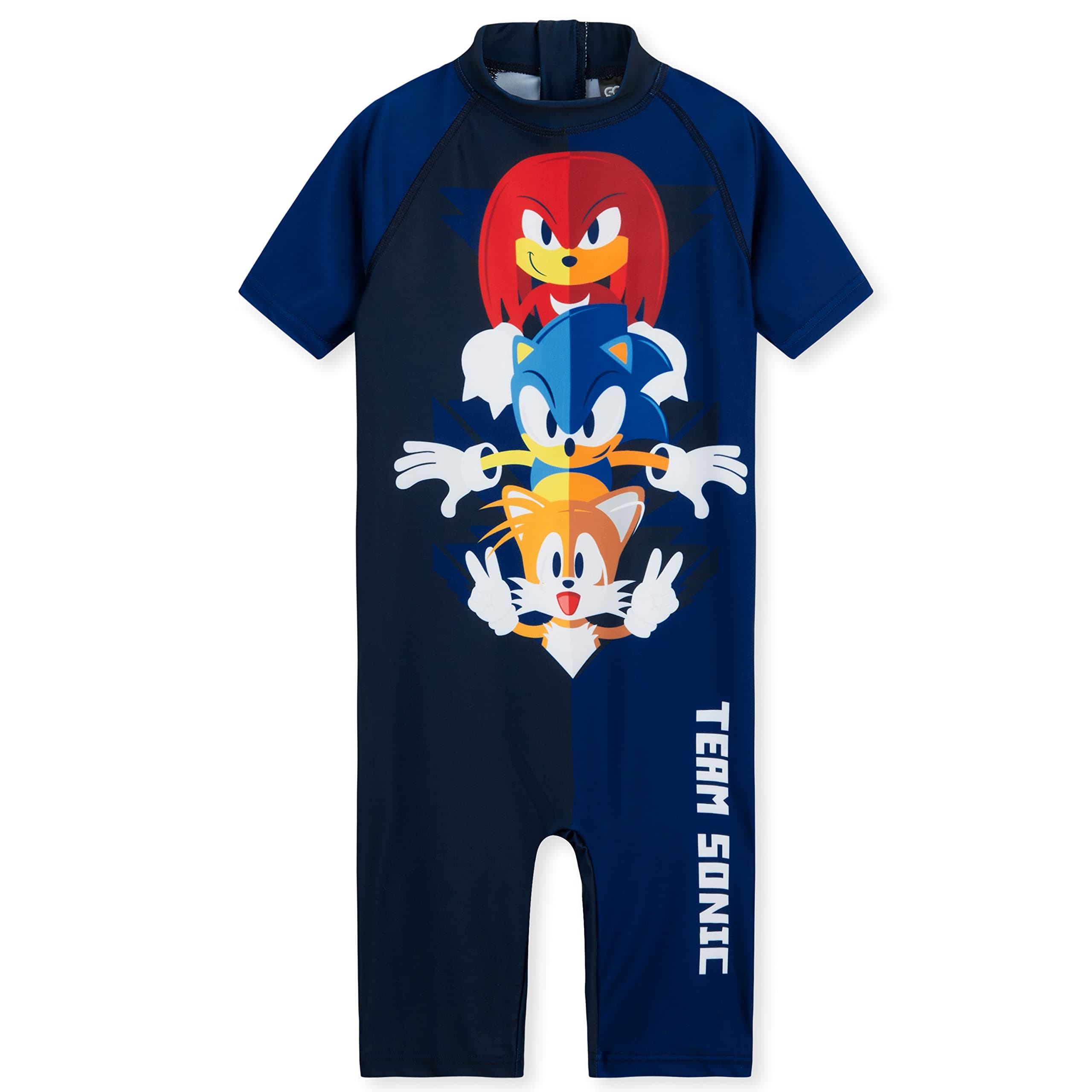 SONIC THE HEDGEHOG Boys Swimming Costume Summer Holiday Essentials for Kids Childrens Swimwear 3-10 Years Short Sleeve Full Body Swimsuit with Zip Beach Pool