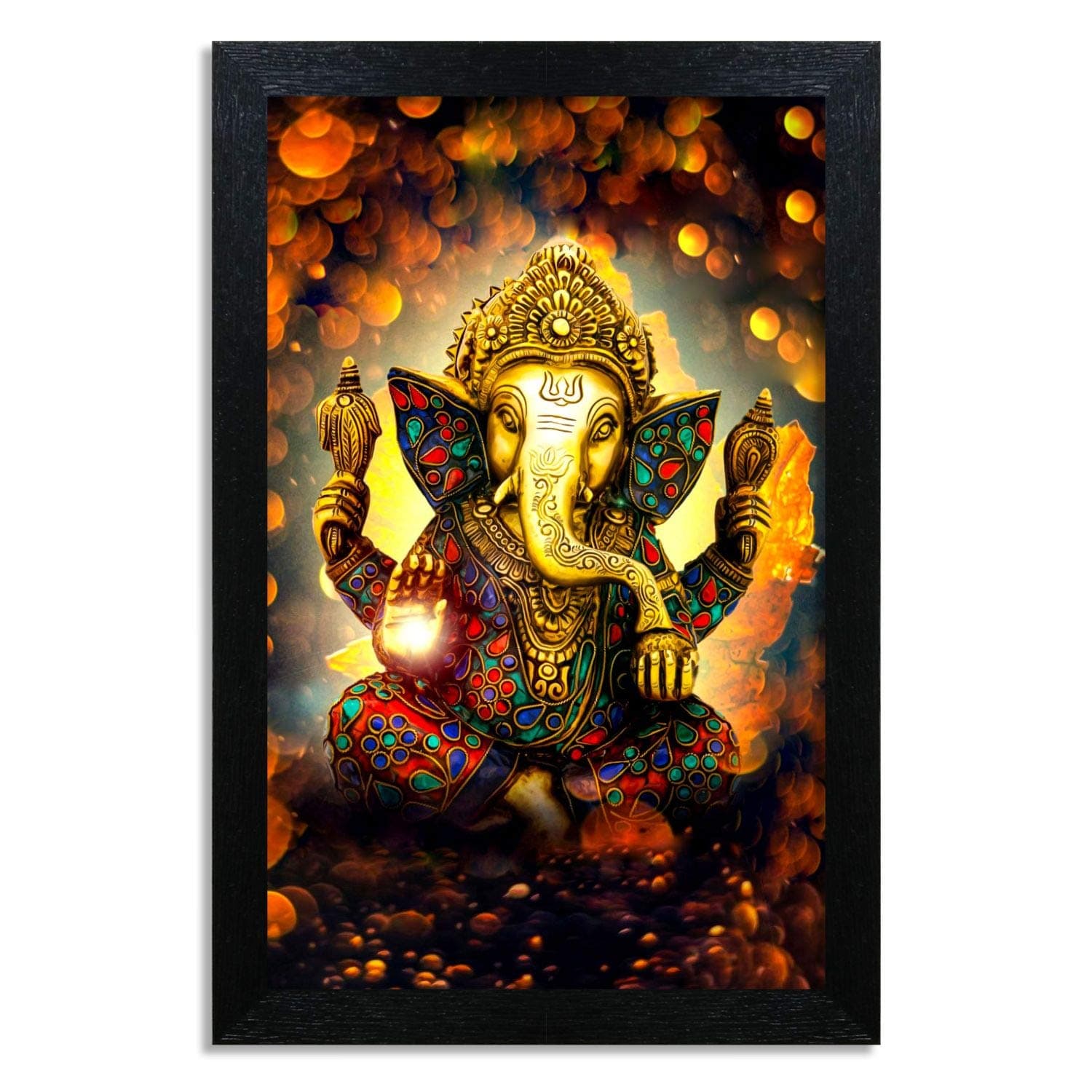 Home Attire God Ganesha Painting, HAP-1118 (Black, 12x18 inch)