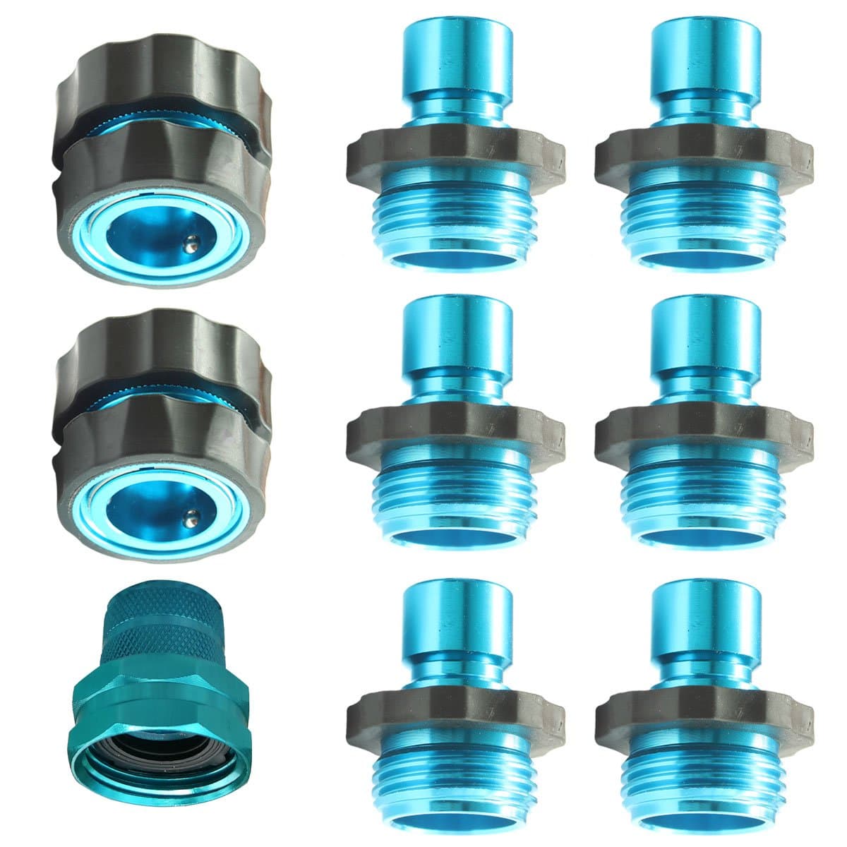 PLG Garden Hose Connectors and Fittings,Blue,2 Female + 6 Male + 1/2" * 3/4" Faucet Swivel Adapter