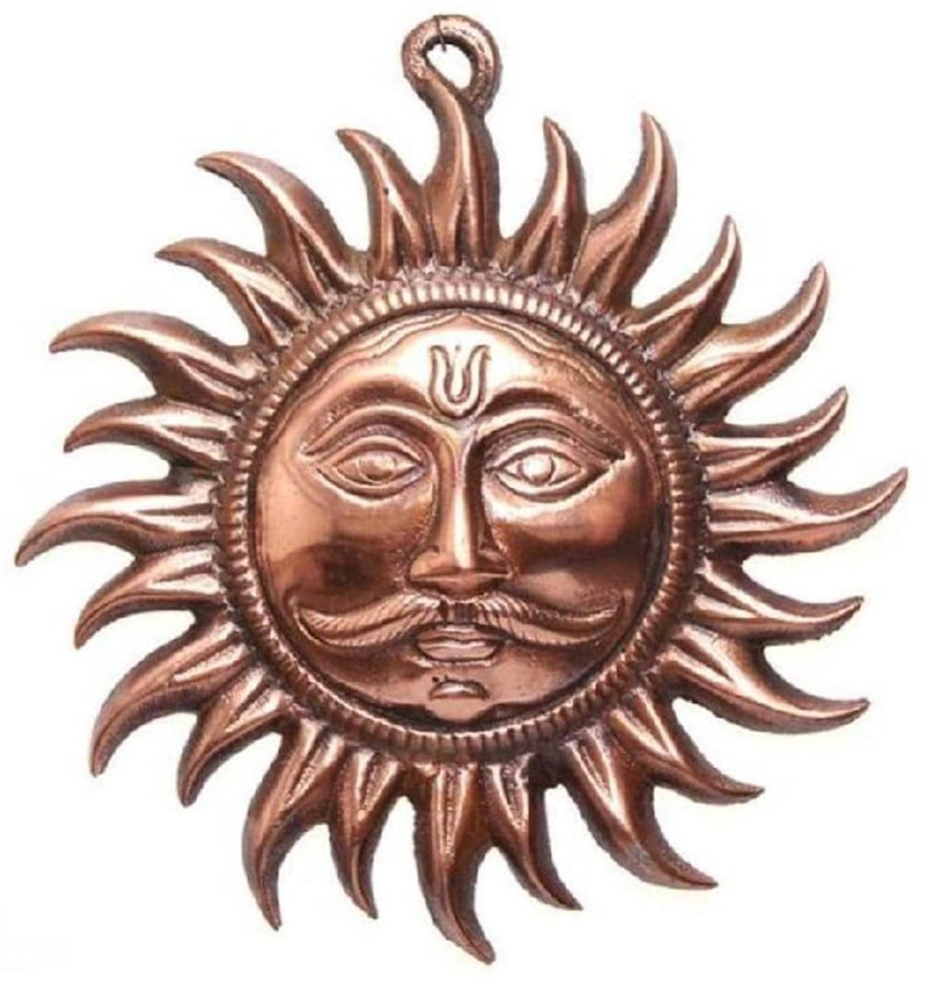 Home Vastu Copper Sun Surya Face Wall Hanging Feng Shui God Murti Idol Statue for East Wall Remedies (Brown, 6 Inch, Bronze)
