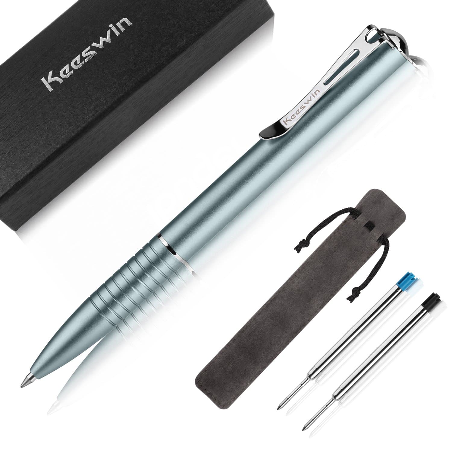 pens, Smooth Gel Ink Metal Twist Roller Ball 0.5mm Black Pen Set(0.7mm Black & Blue Pen Refills), Fine Point Grey