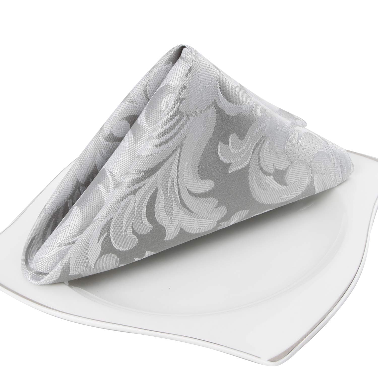 EHouseHome Damask Jacquard Cloth Napkins Waterproof Spillproof Polyester Fabric Napkins Silver Grey, Set of 12, 17 x 17 Inch