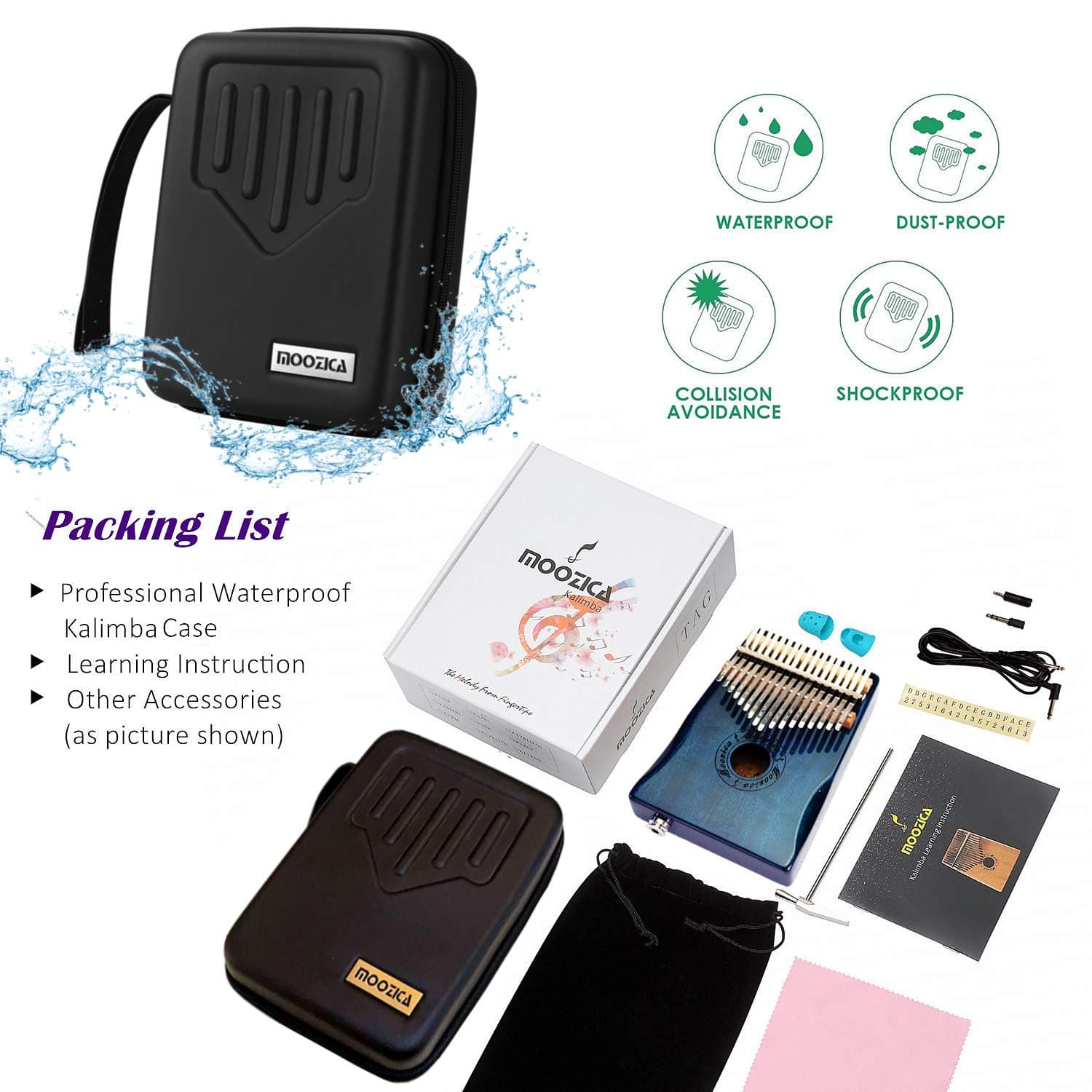 Moozica 17-Key EQ Kalimba, Professional Electric Kalimba Thumb Piano With Built-in Pickup, 6.35mm Audio Port and Professional Kalimba Case (Mahogany-Blue)