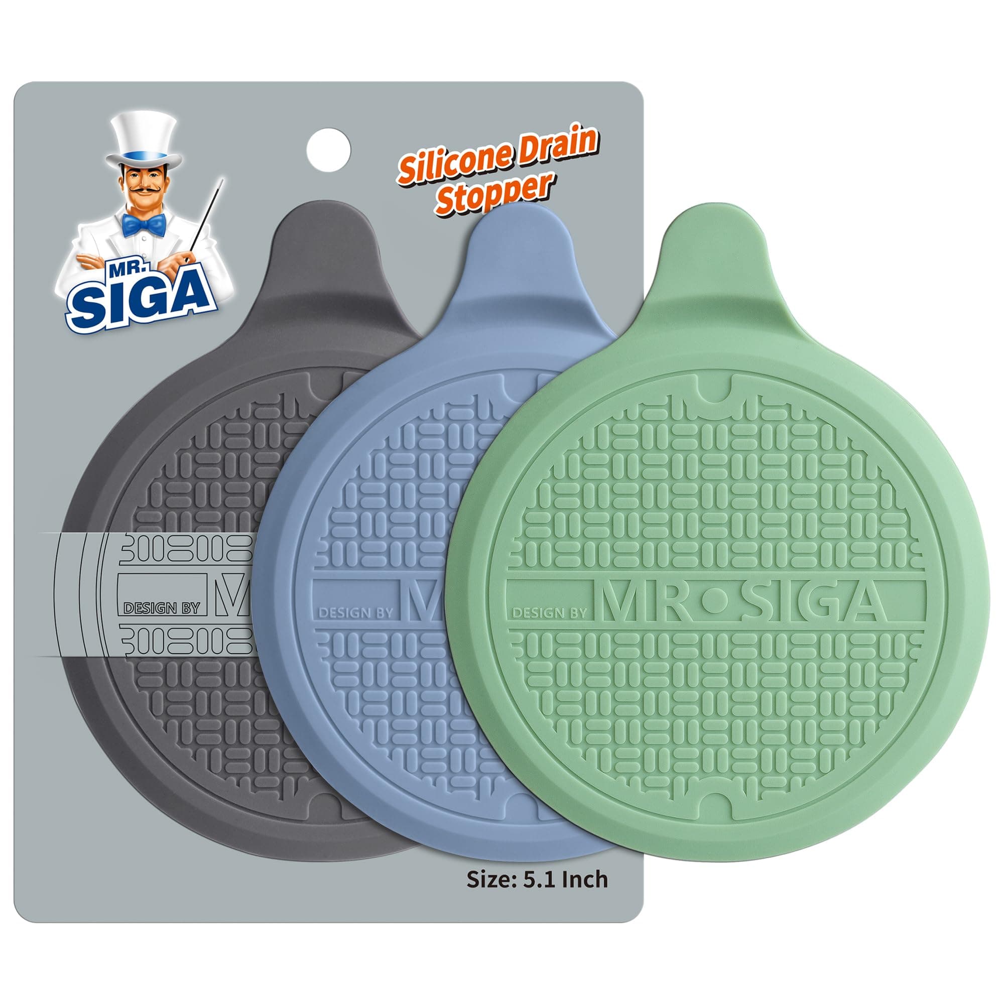 MR.SIGA Silicone Bathtub Stopper, Drain Stopper for Shower, Sink, 5.1" Diameter, 3 Pack
