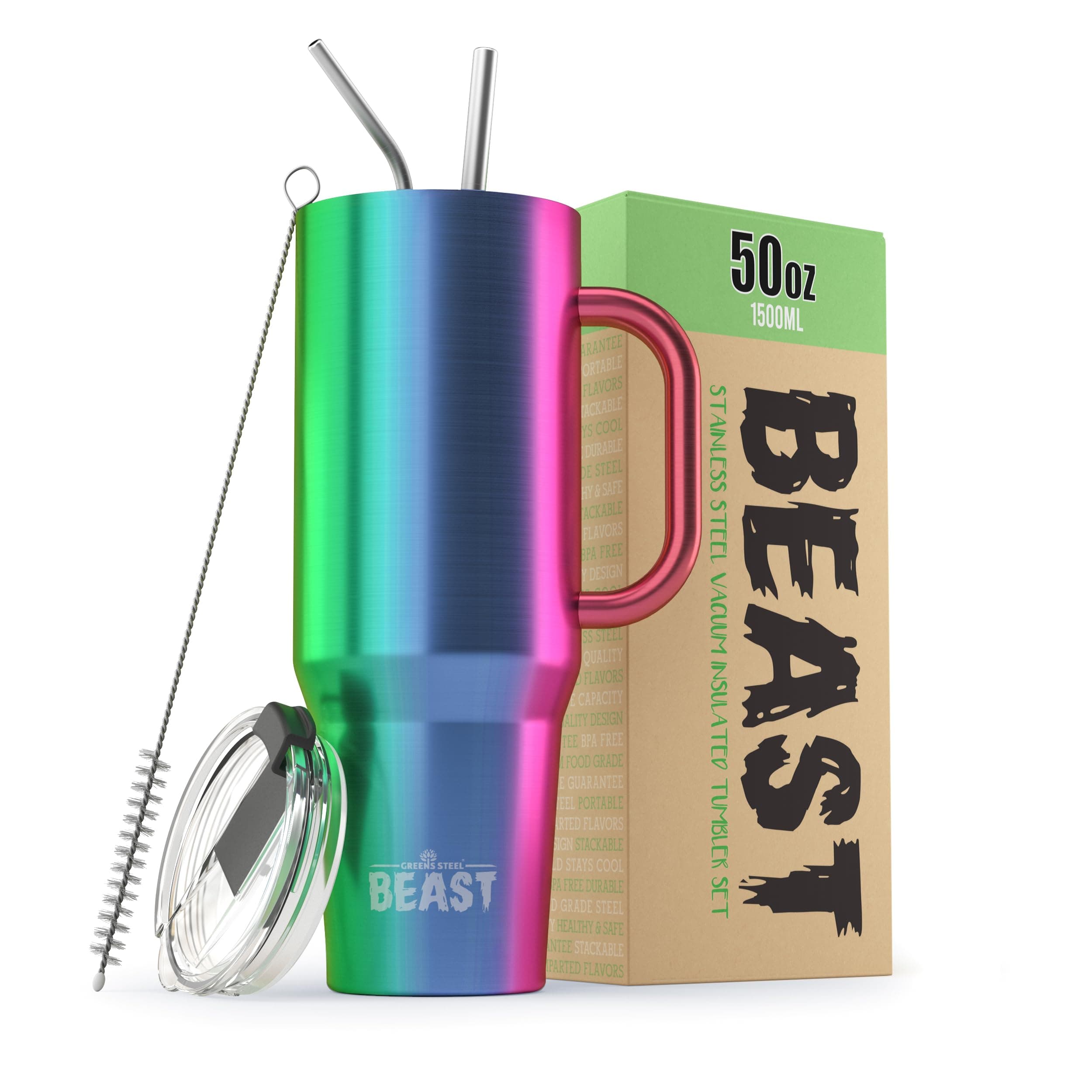 Beast 50 oz Tumbler Stainless Steel Vacuum Insulated Coffee Ice Cup Double Wall Travel Flask (Rainbow)