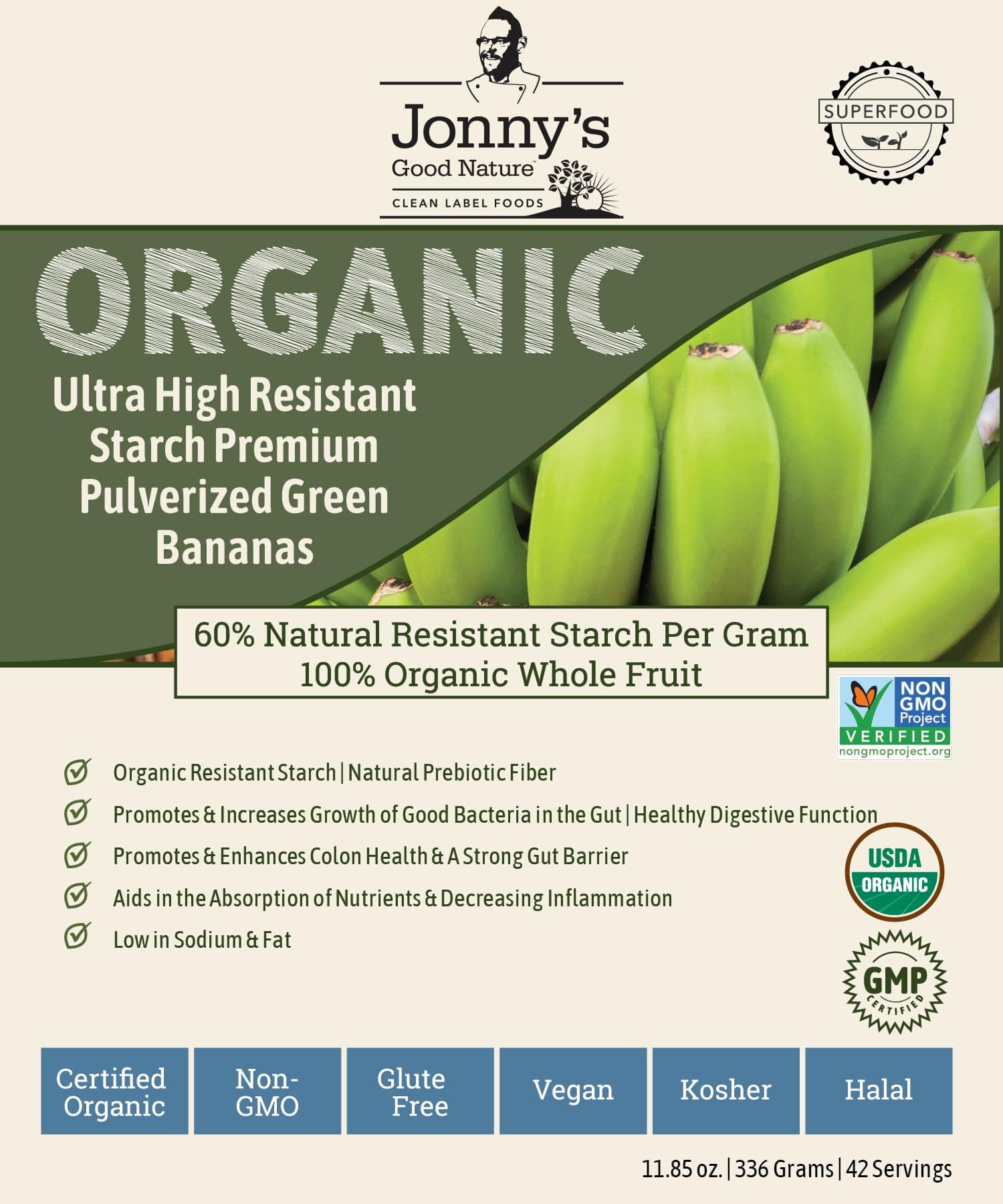 Organic Ultra High Resistant Starch Premium Green Banana Flour | On Average [10x's] More Prebiotic Fiber Per Gram Than Other Green Banana Flours On The Market | 42 Servings