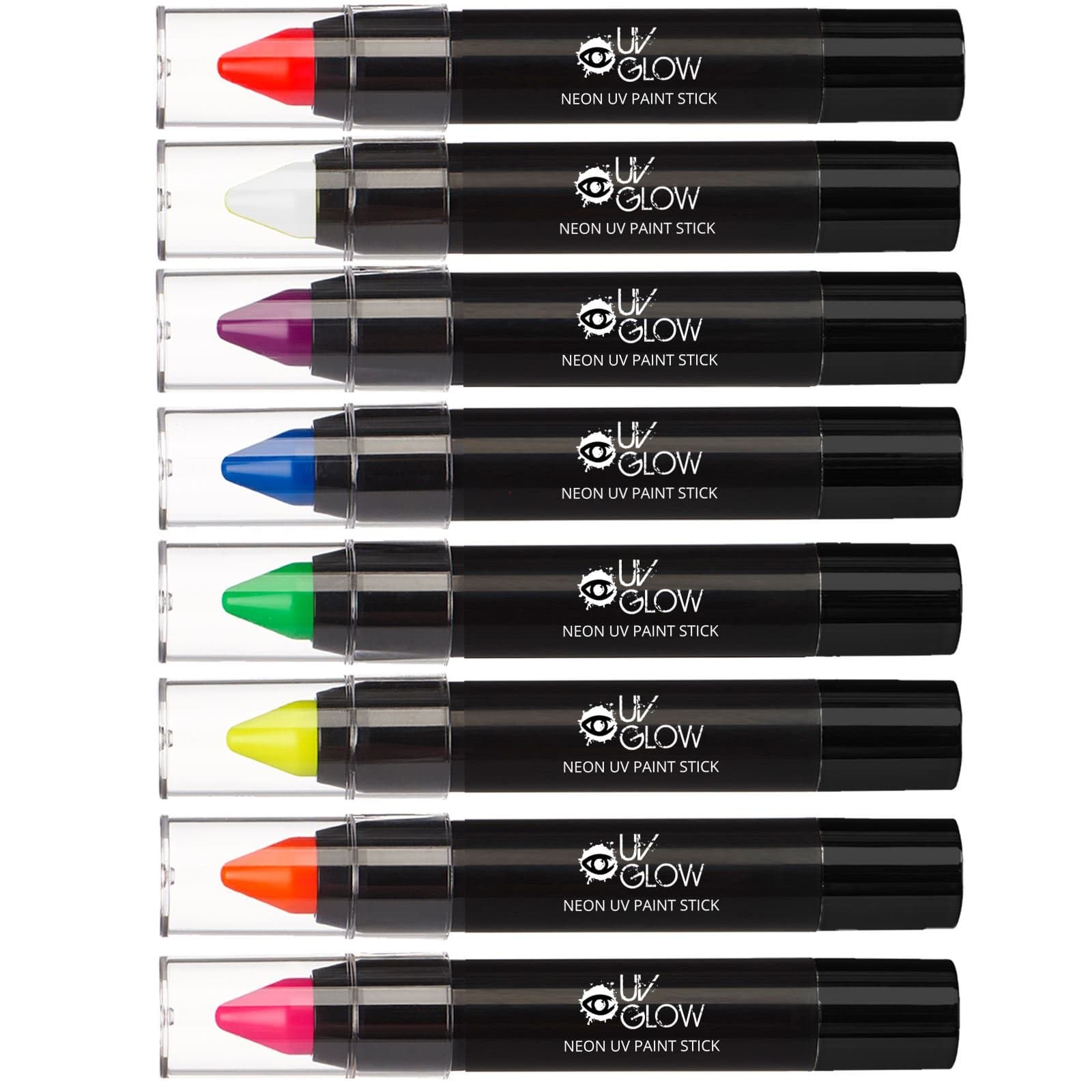 Neon UV Paint Stick/Face & Body Crayon - Genuine and original UV Glow product - glows brightly under Blacklights! (Set of 8)