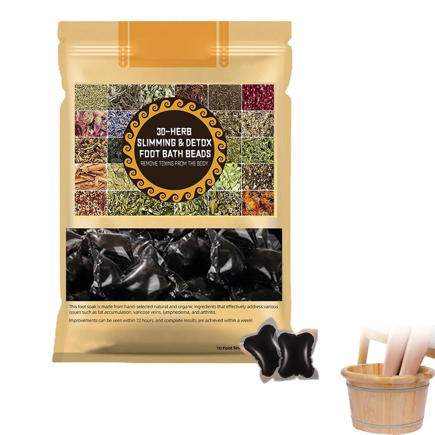 30-Herb Detox Foot Bath Beads,Professional Body Detox Foot Soak Beads,Herb Detox Foot Bath Beads,Detox and Shaping Cleansing Foot Soak (A-1pc)