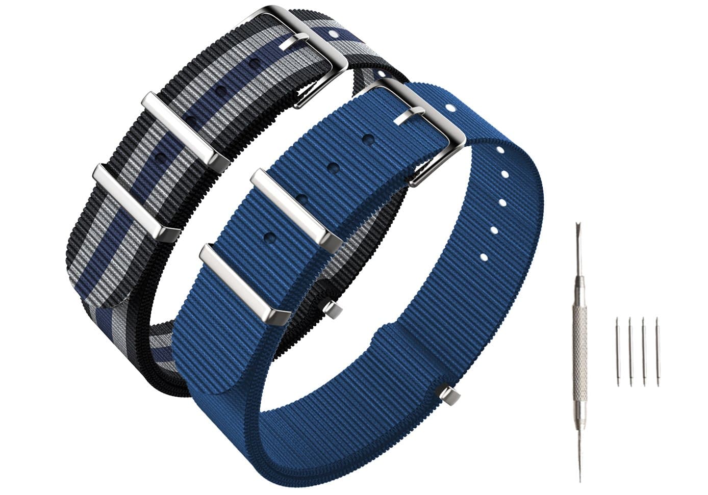 NATO Strap 22mm 2 Packs - CACA Nylon Watch Bands Replacement with Stainless Steel Buckle - NATO Strap