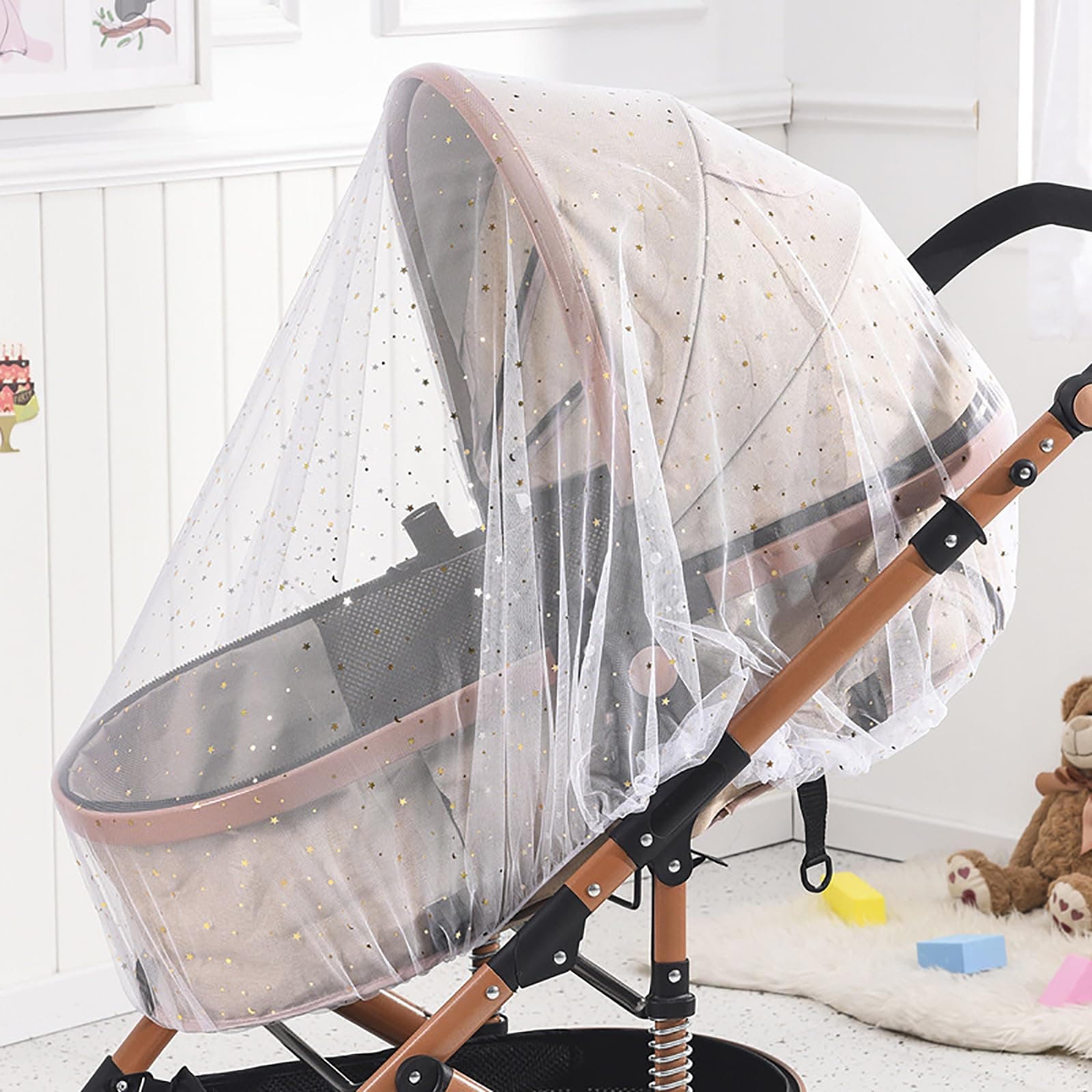 Mosquito Net for Stroller,Baby Pram Net Portable Star Print Stroller Netting Cover Perfect Bug Net for Strollers,Bassinets,Mini Crib,Cradles and Playards (White Star), yecwz002