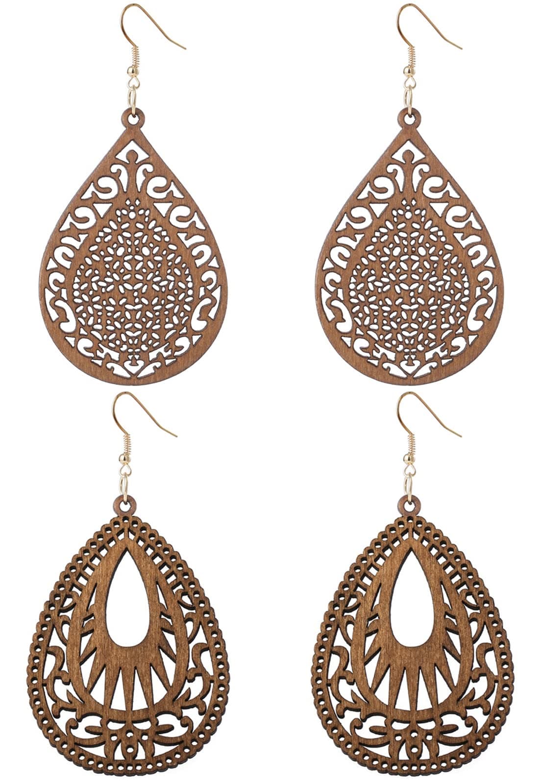 WovanooWooden Hoop Earrings for Women 2 Pairs Natural Wooden Teardrop Earrings Lightweight Drop Dangle Earring