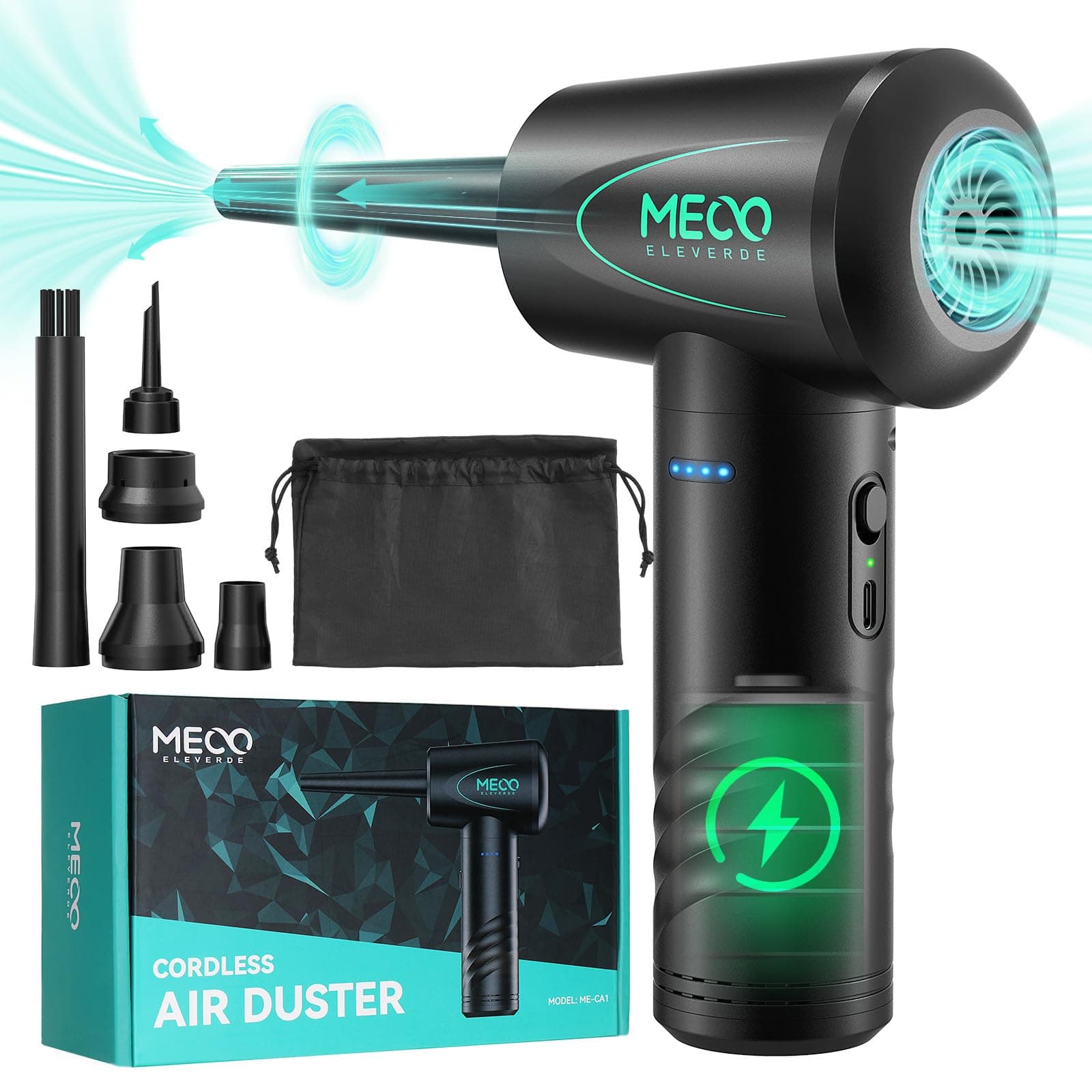 MECO ELEVERDE Compressed Air Duster Electronics, 100000RPM Air Blower, Electric Air Duster for Computer Keyboard Cleaner PC Home Office,Reusable Cordless Air Duster Replace Canned air, 2 Hour Charge