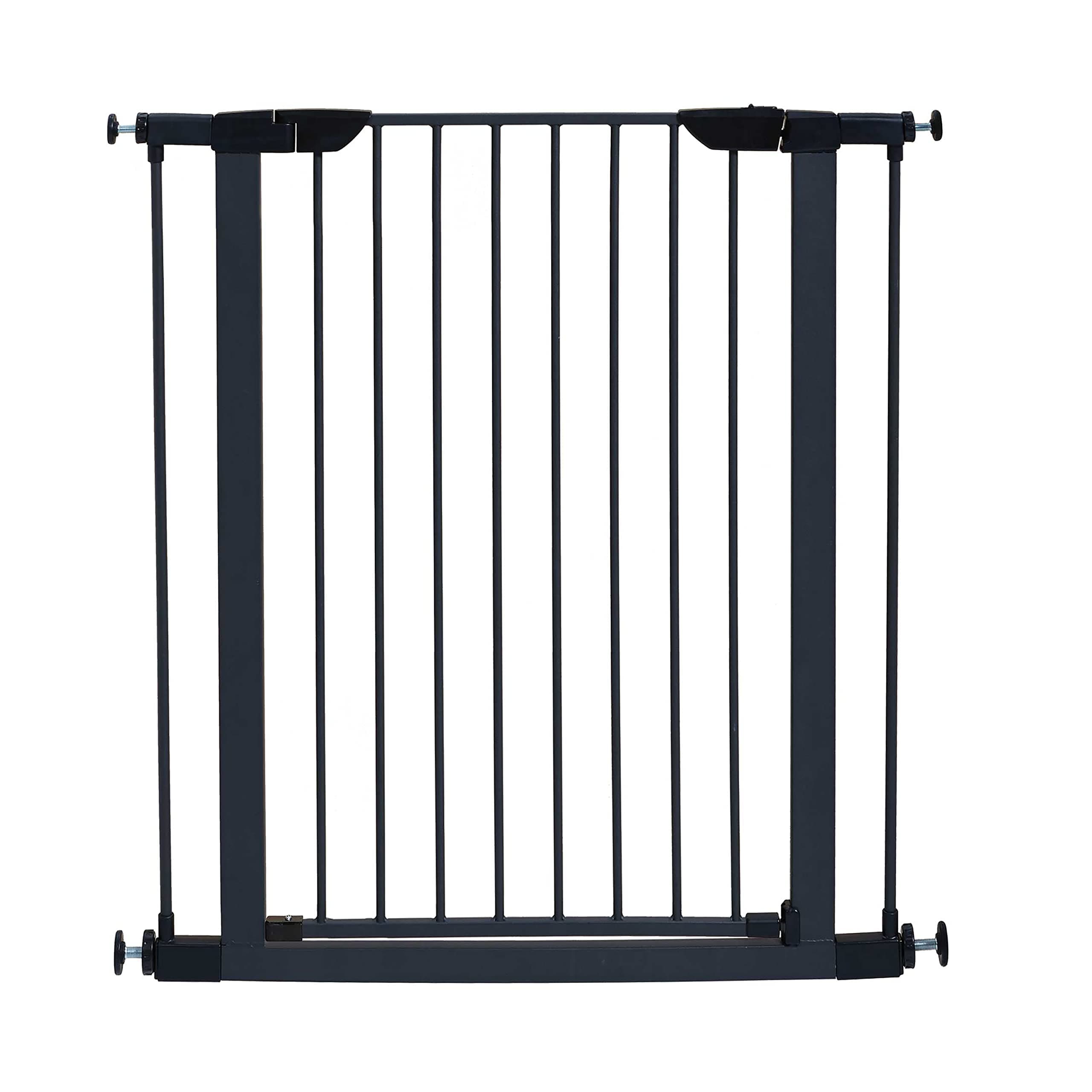 MidWest Homes for Pets 39-Inch High Walk-Thru Pressure Mounted Steel Dog Gate, Expands to 38 Inches Wide, Includes 3-inch Extensions, Textured Graphite