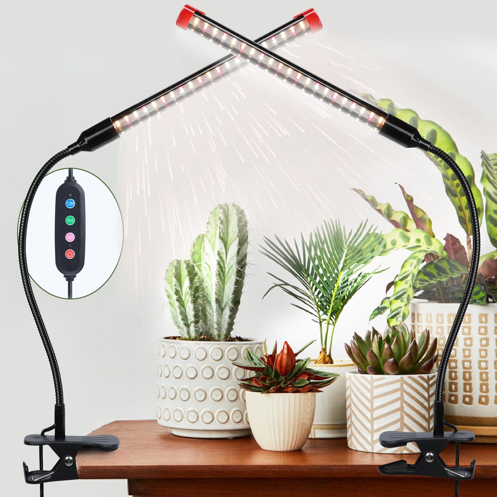Game Changer! FECiDA 2026 2Pack 9 Watt Power Draw, NO Need Adapter, Clip Grow Lights for Small Indoor Plants, Bonsai, 4/8/12H Timer, Enough Bright Like Sun for Your Plants