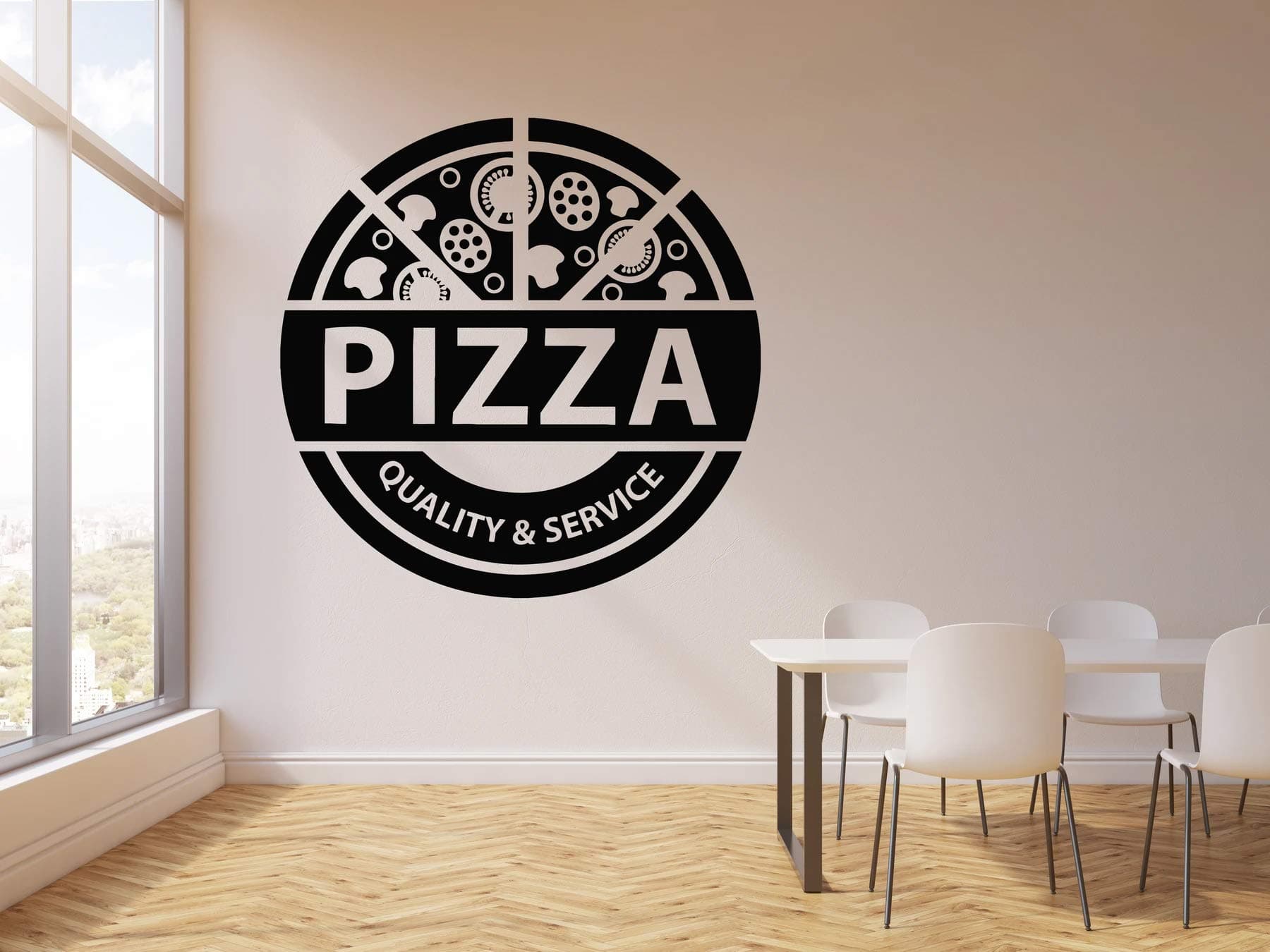 VVWV Pizza Restaurant Wall Sticker Oil Proof Waterproof Decal Sticker for Kitchen Hotel Bakery Black (35.00 X 35.00 Cm)