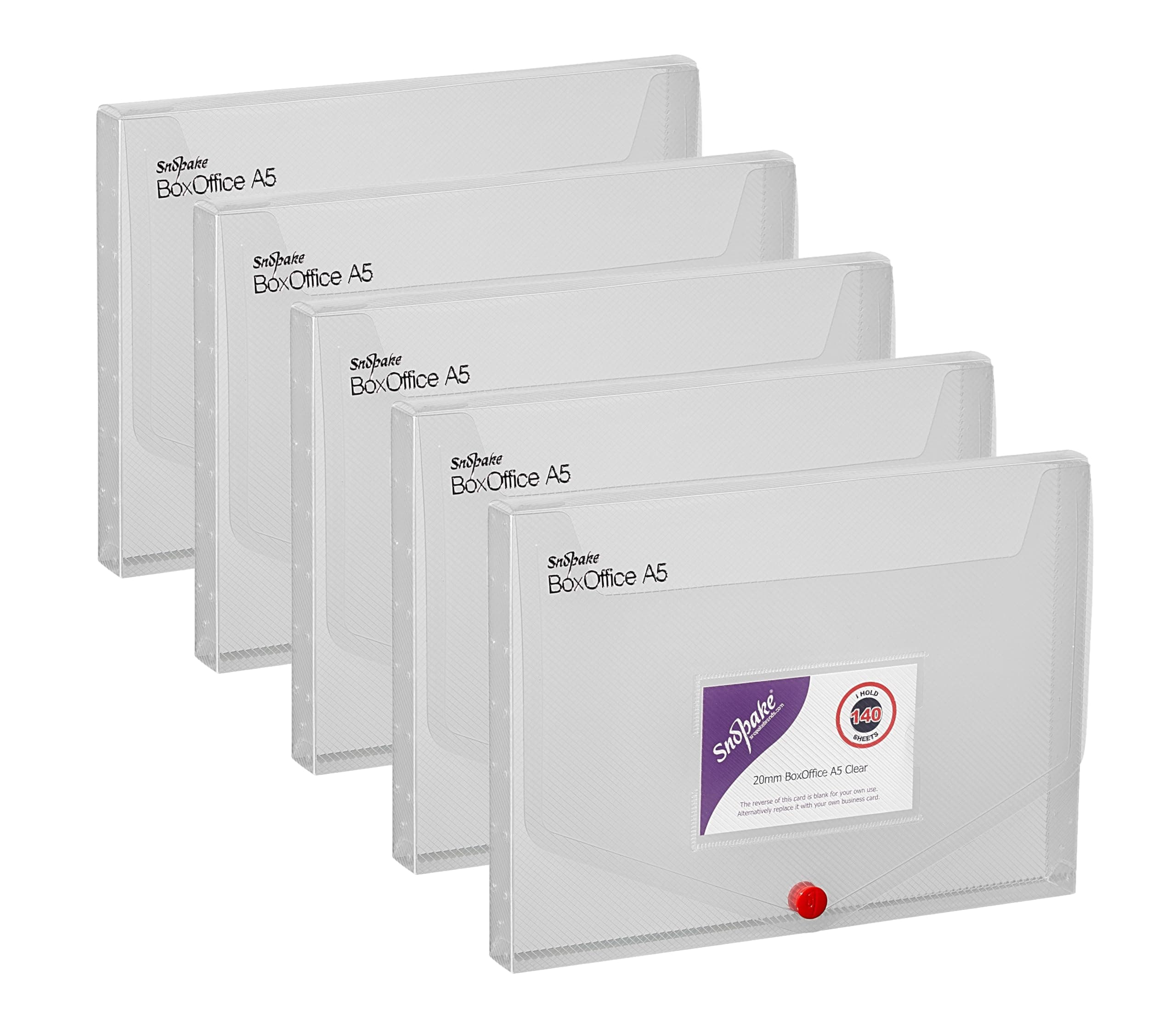 Snopake A5 20 mm BoxOffice – Clear [Pack of 5] Polypropylene Storage Box with Business Card Holder Clear [13732]