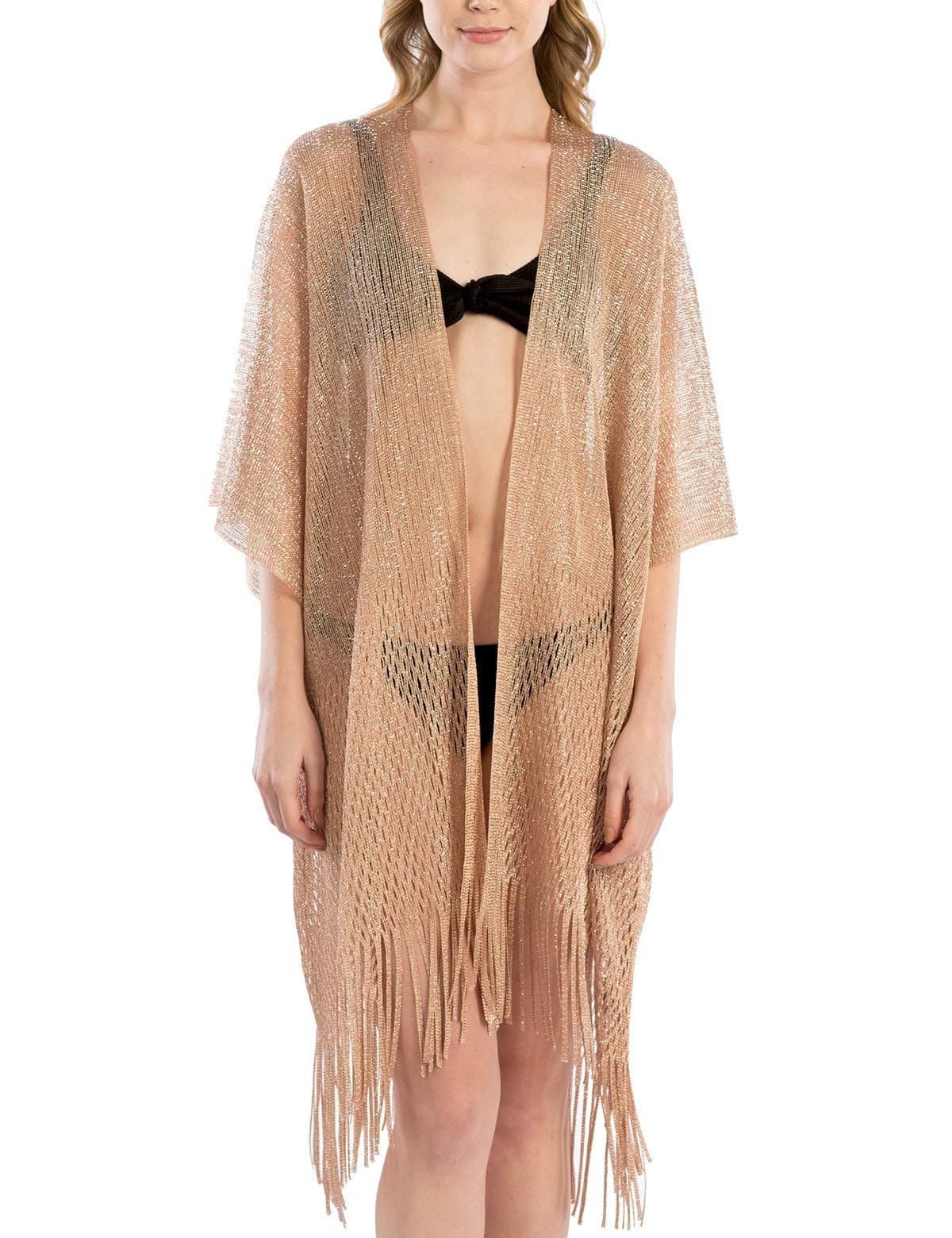 MIRMARUWomen’s Metallic Net Swimsuits Bikini Beach Swimwear Cover Up Kimono Cardigan Long & Short with Fringes
