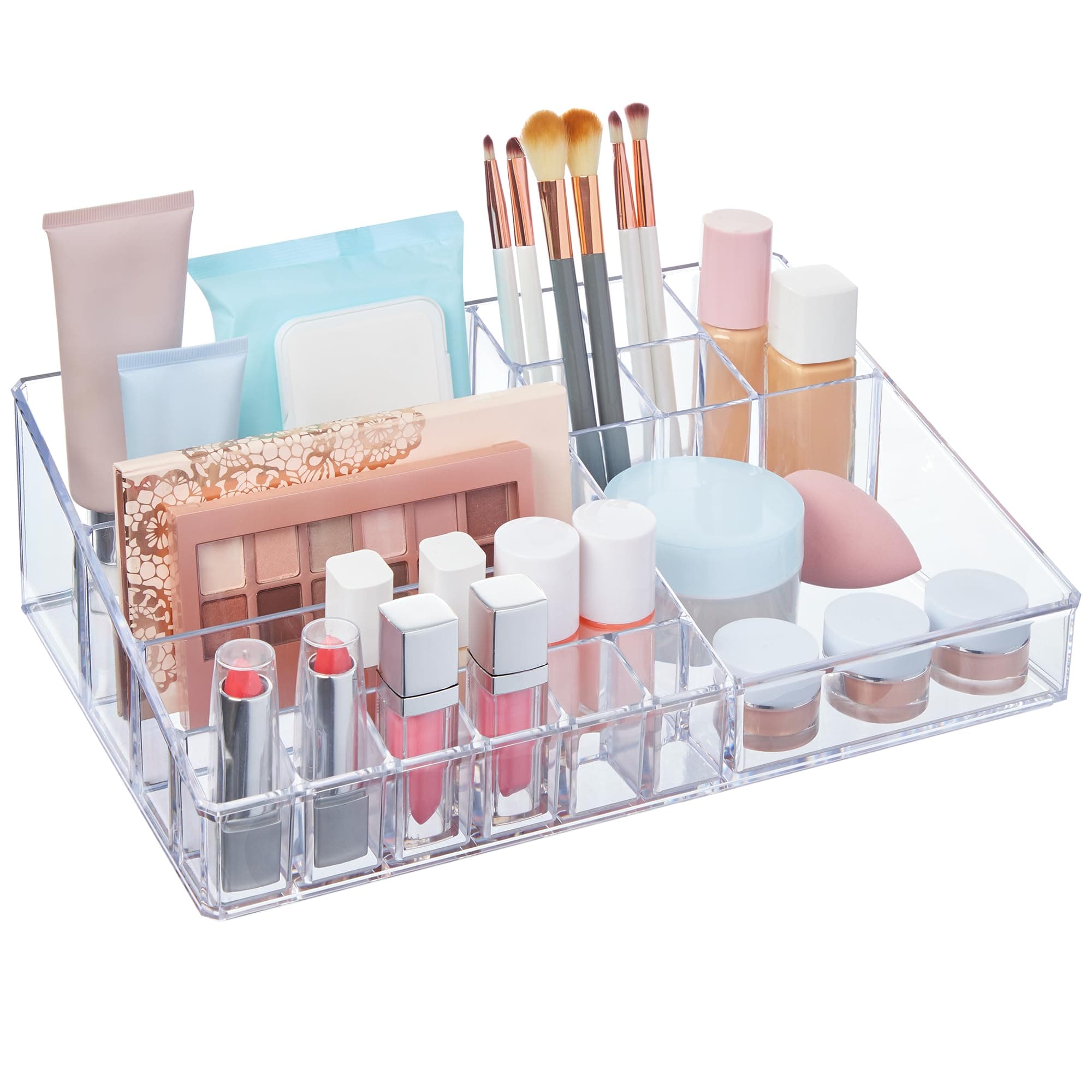 - STORi Audrey Clear Vanity Makeup Organizer | 15-Compartment Holder for Brushes, Eyeshadow Palettes, & Beauty Supplies | Stacks on Audrey Storage Drawers | Made in USA | Vanity, Holder