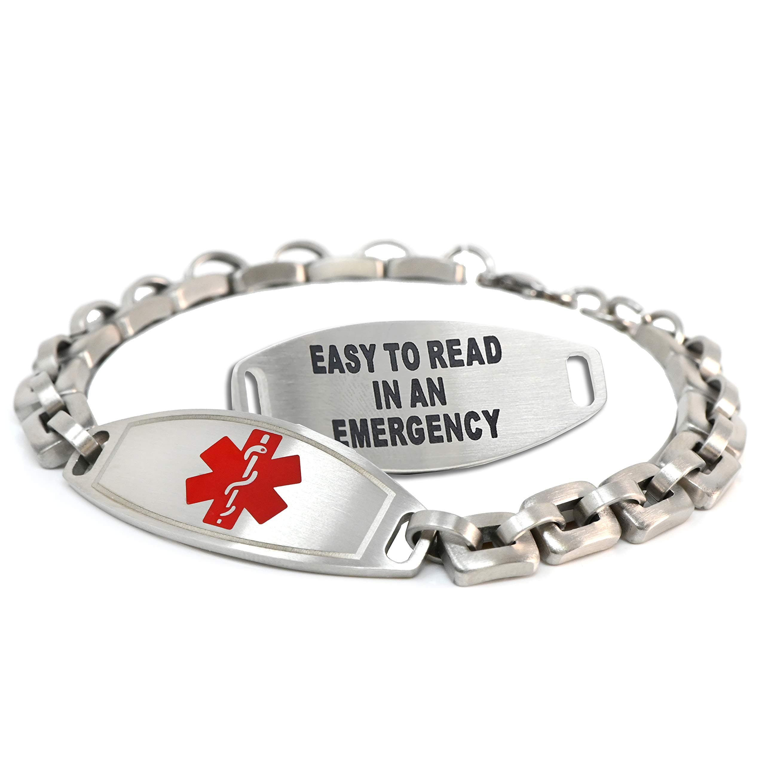 MyIDDr Customized Free Engraving Medical Alert Bracelet, 316L Steel Matte 6mm Links - Red