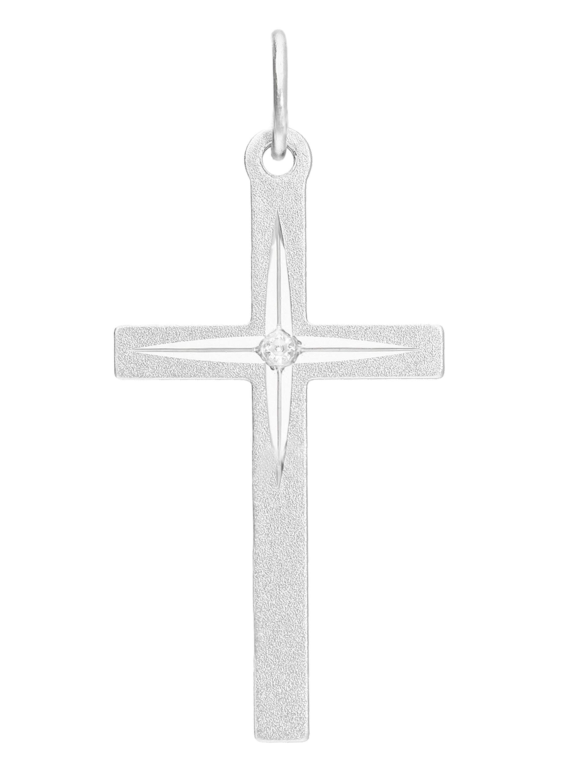MyGold Cross Pendant (Chain Not Included) White Gold 375 Solid White Gold, 1 Zirconia, 30 mm x 13 mm, Communion for Confirmation White Gold Cross Necklace Chain Ames V0005071