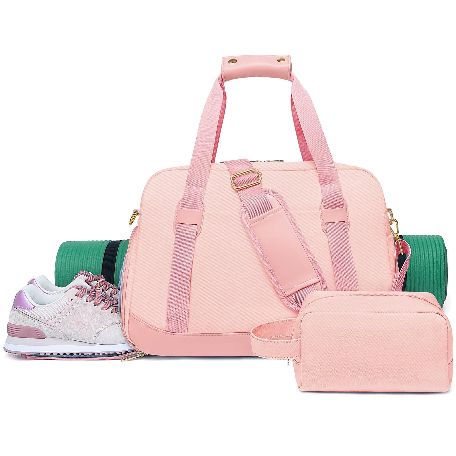 Sports Gym Bag for Women, Travel Duffle Bag with Shoe Compartment & Wet Pocket, Fitness Yoga Bag