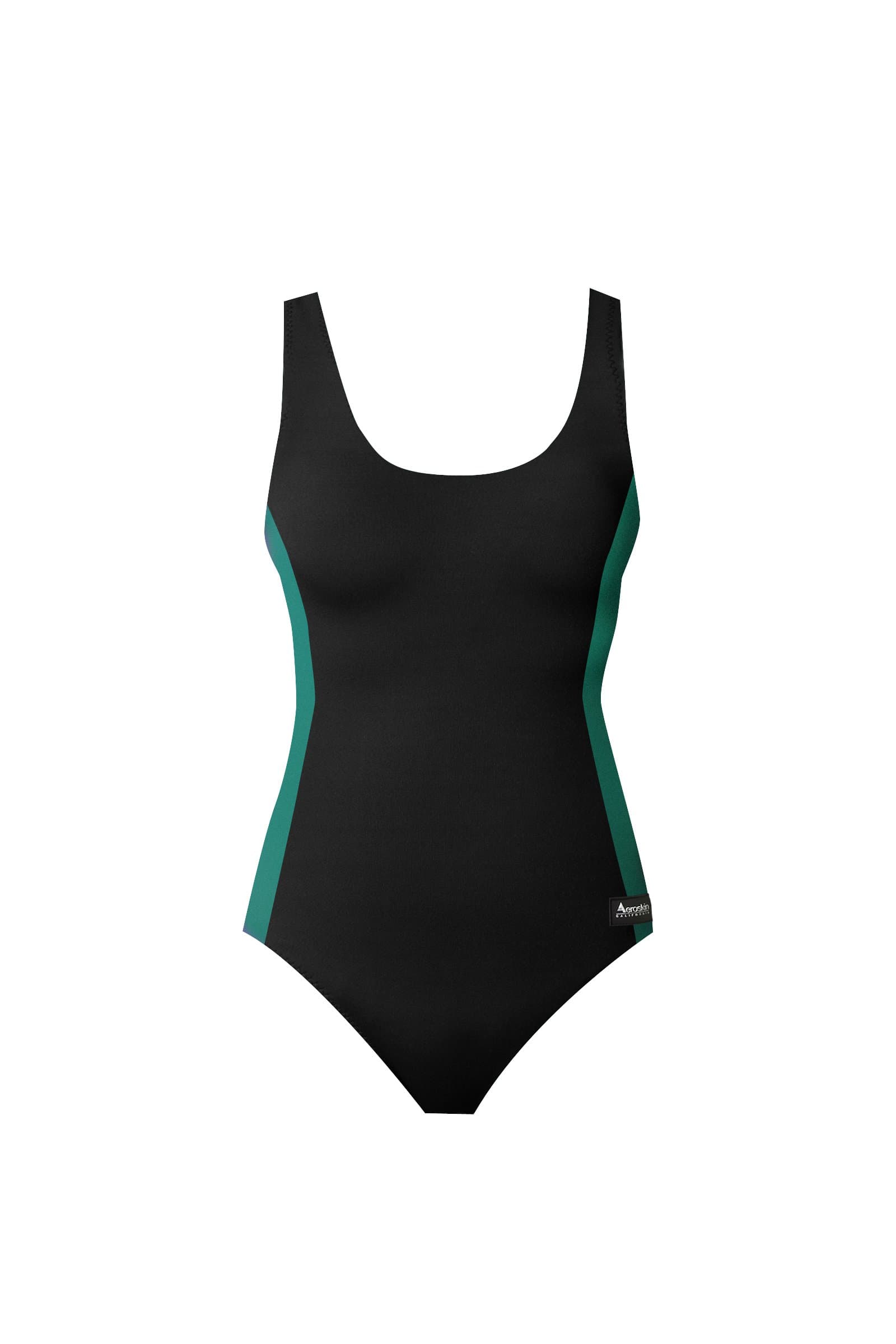 Aeroskin Polypropylene Women's One Piece Swim Suit, Black with Color Side Stripes