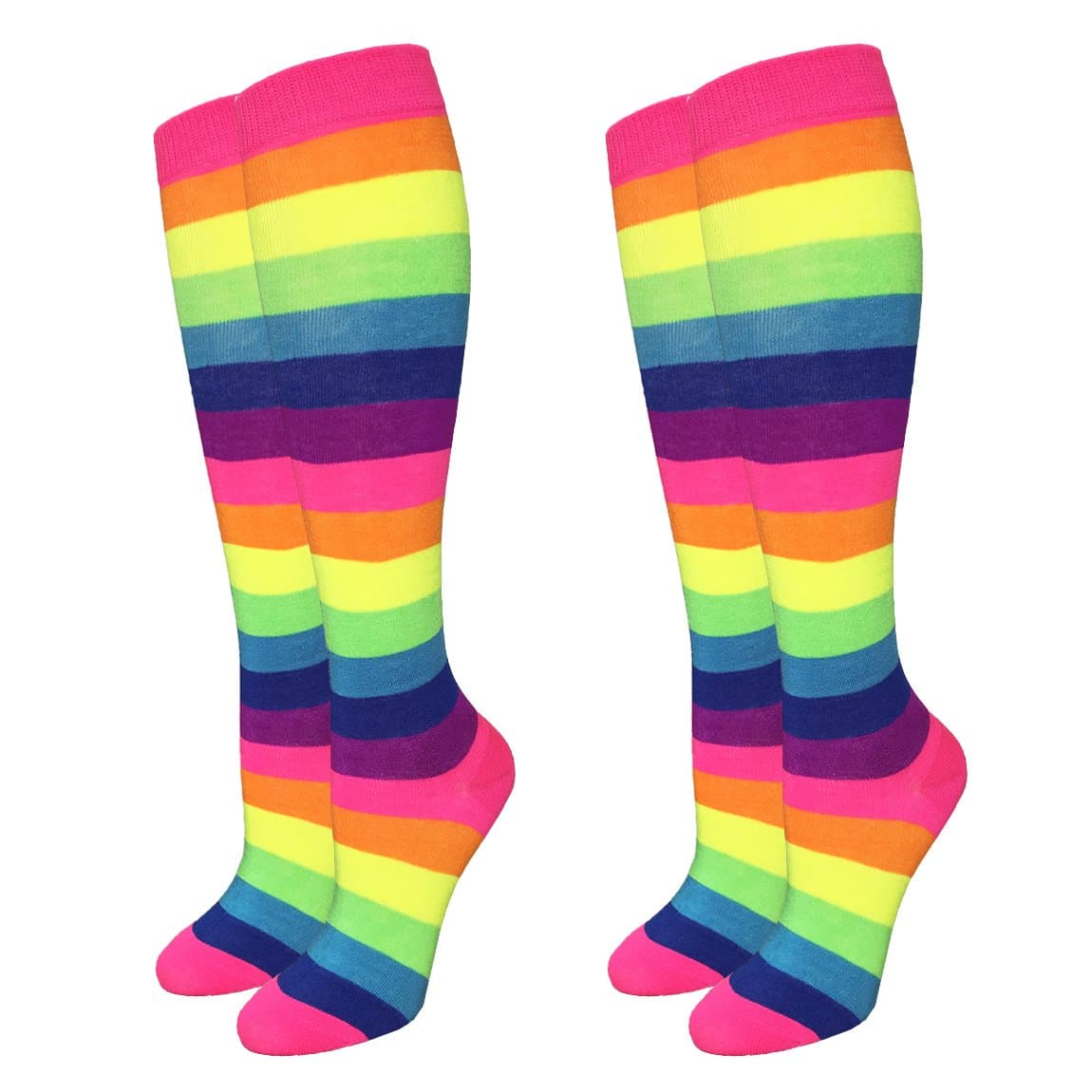 JuliettaWomen's Neon Rainbow Knee High Socks - 2 Pairs, size 9-11