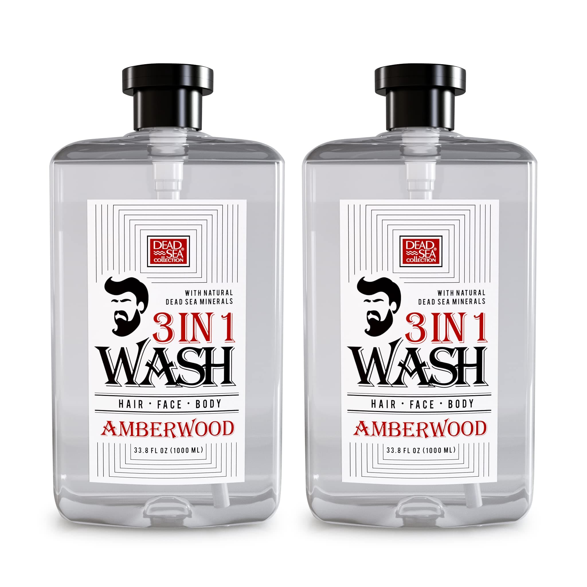 Dead Sea Collection Mens Body Wash 3 in 1 With Pure Amber Wood Oil – Body Wash for Men – Shower Gel – Shampoo – Shower Soap for Face and Hair – Pack of 2 Bottles (33.8 Fl. Oz. Each)