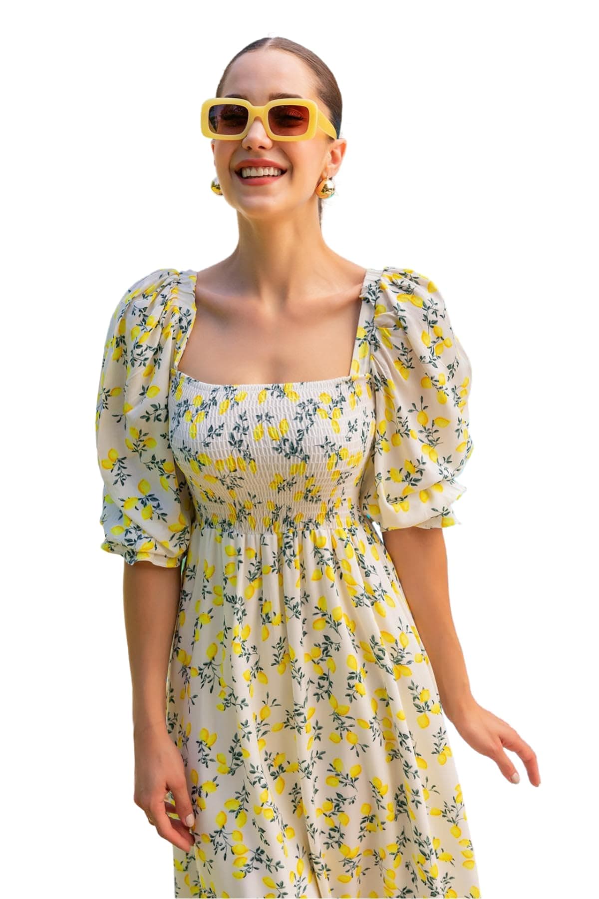 Sheetal AssociatesWomen's Maxi Floral Print Crepe Puff Sleeves Casual Dress