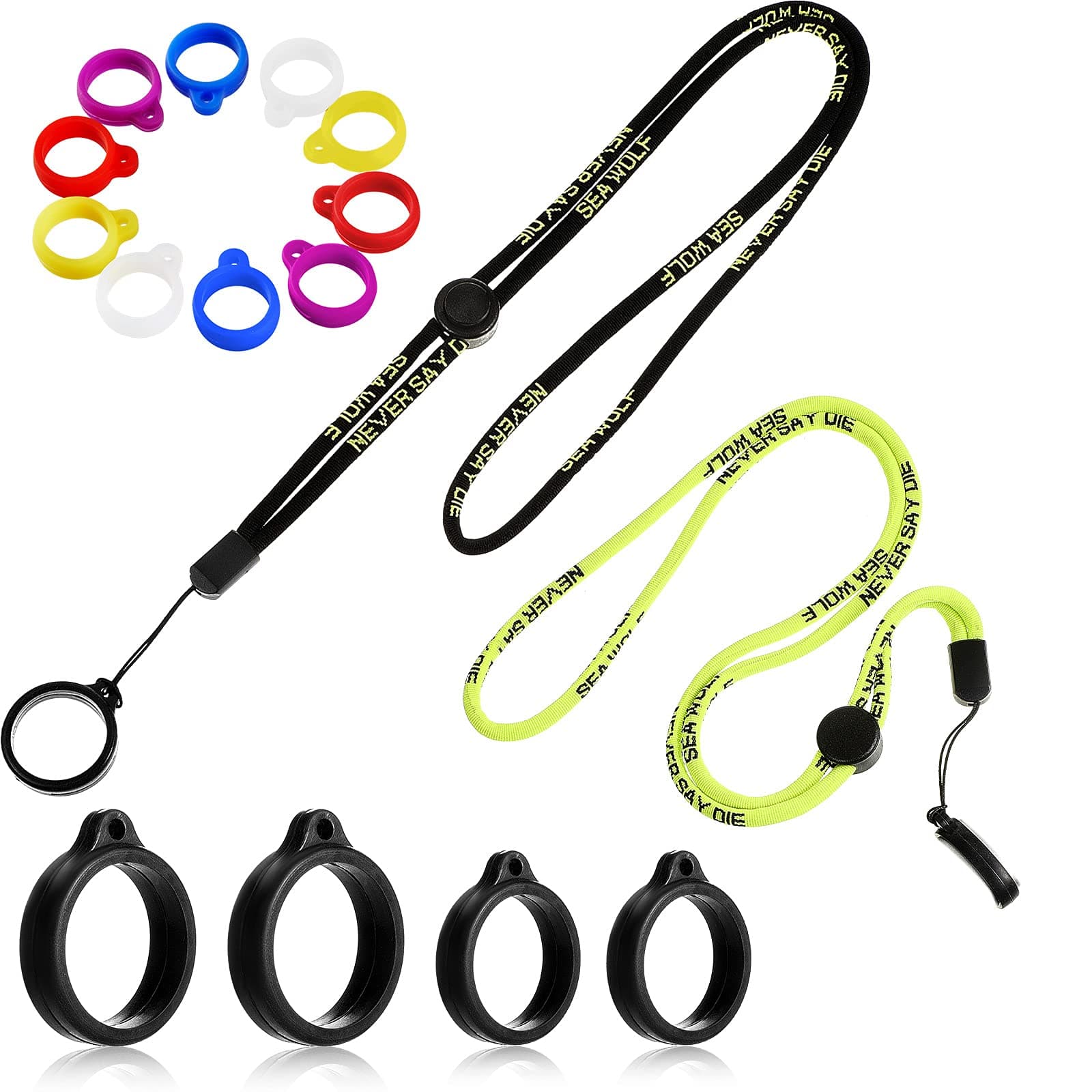 16 Pcs Anti Lost Lanyard Set Include 2 Necklace Lanyards Safety Neck Strap with 14 Silicone Ring Soft Protective Ring