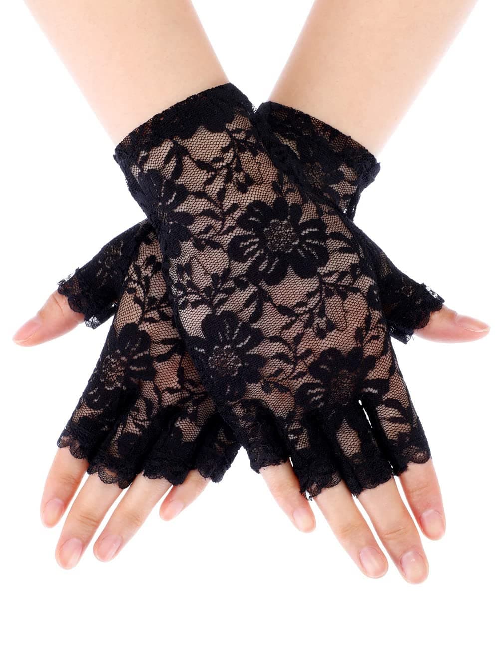 Ladies Half Finger Lace Gloves - Short Floral Bridal Gloves for Women