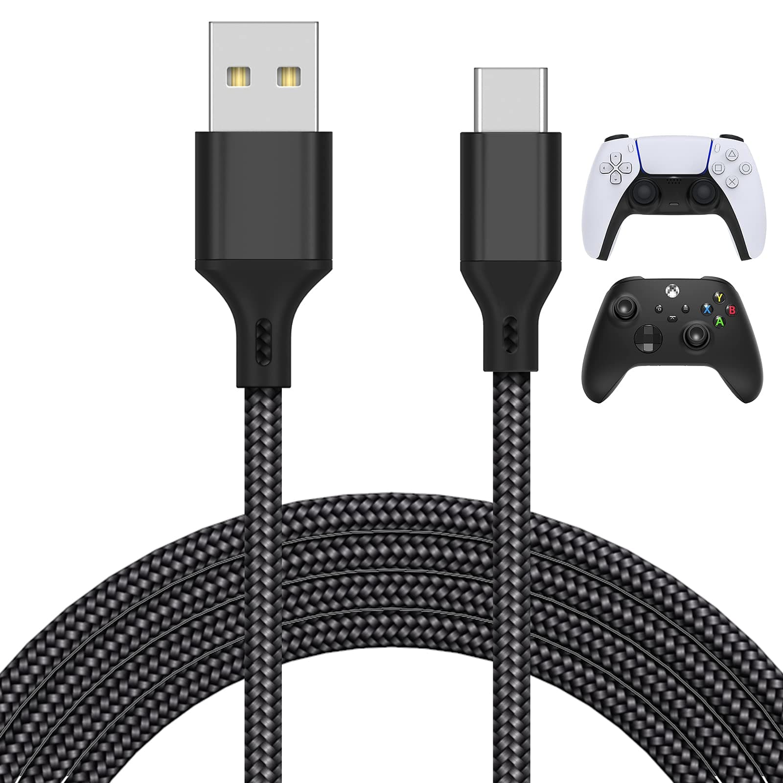 16.4FT Charger Charging Cable for PS5/ PS5 Pro/Xbox Series X/S Controller/for Switch Pro, Replacement USB Charging Cord Nylon Braided Type-C Ports Accessories for PS5/for Xbox Series X, Grey