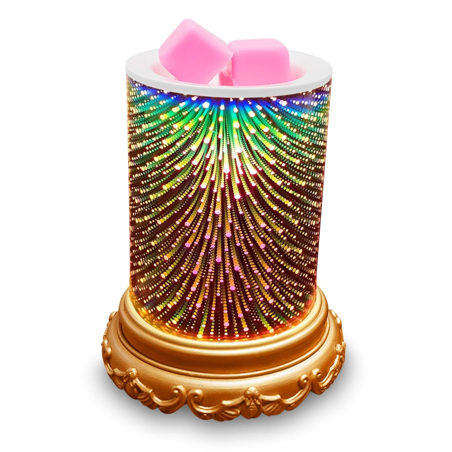 Electric Candle Warmer 3D Glass Wax Melt Fireworks Design for Home Office Bedroom, Fragrance Decorative Lamp Home Décor Christmas Gift（Gold）