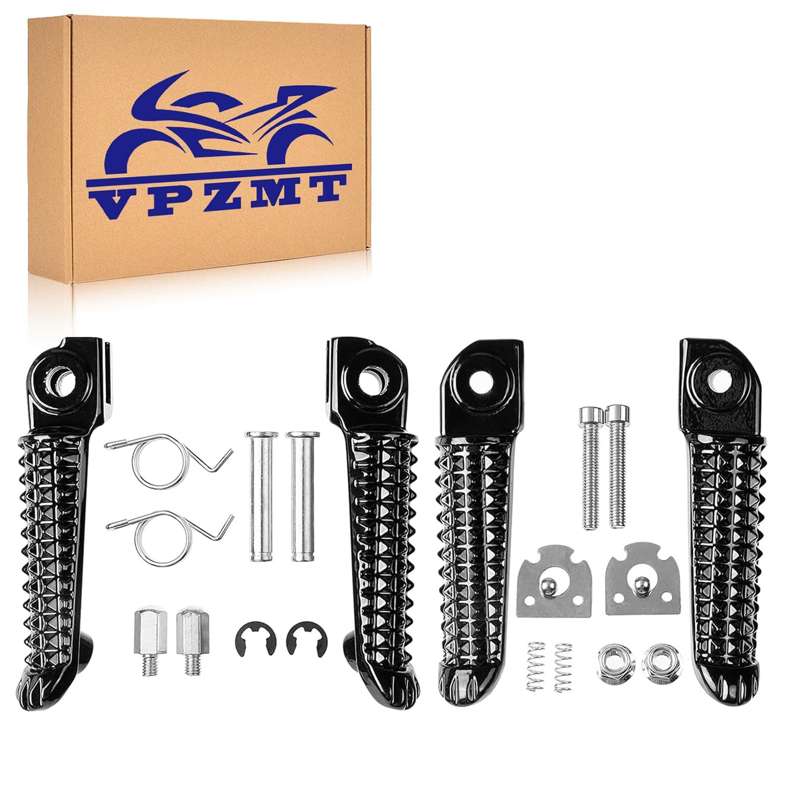 Motorcycle Front Rear Footrests Foot Pegs Pedal Fits for Yamaha YZF R1 '98-2019, R6 '03-2020 Models (Front+Rear-Black)