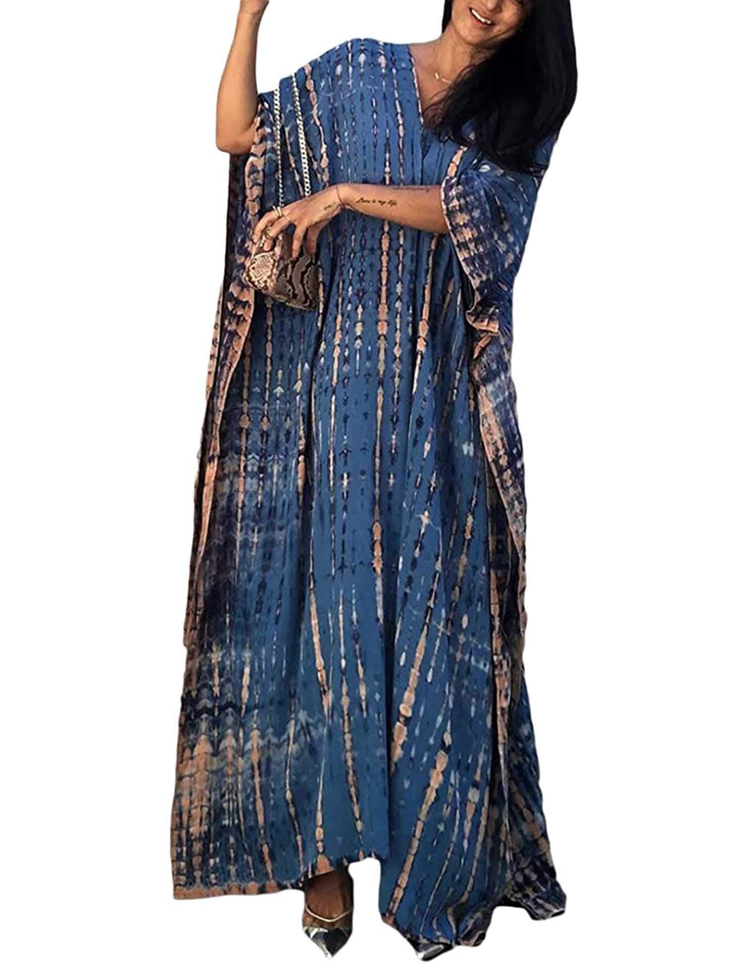 Women Kaftan Dress Free Size Caftans Long Tunic Kimono Maxi Everyday Beach Cover Ups Loungewear