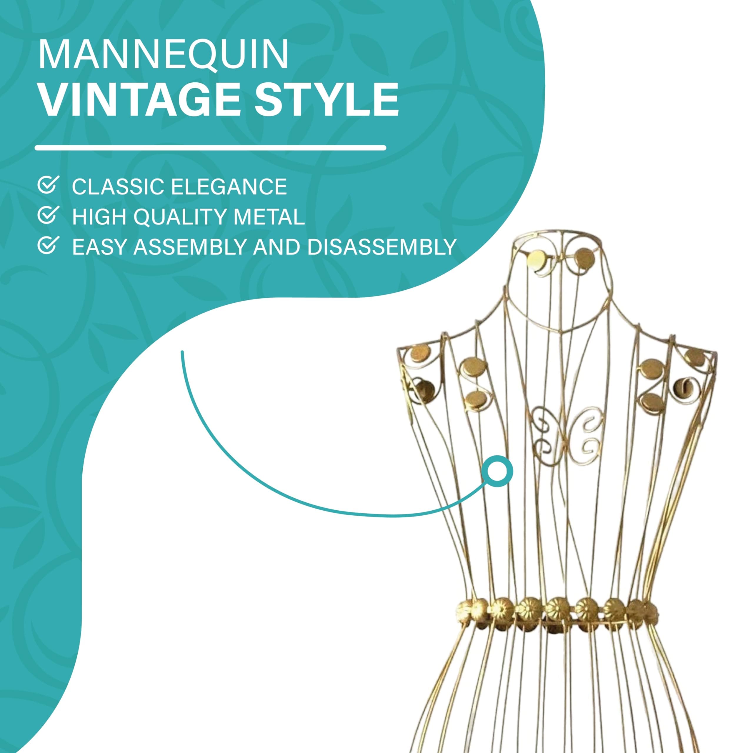 PrimoLiving metal dressmaker mannequin Bella Donna in gold look - vintage dress mannequin - ideal as female mannequin or clothes rack - P-00229