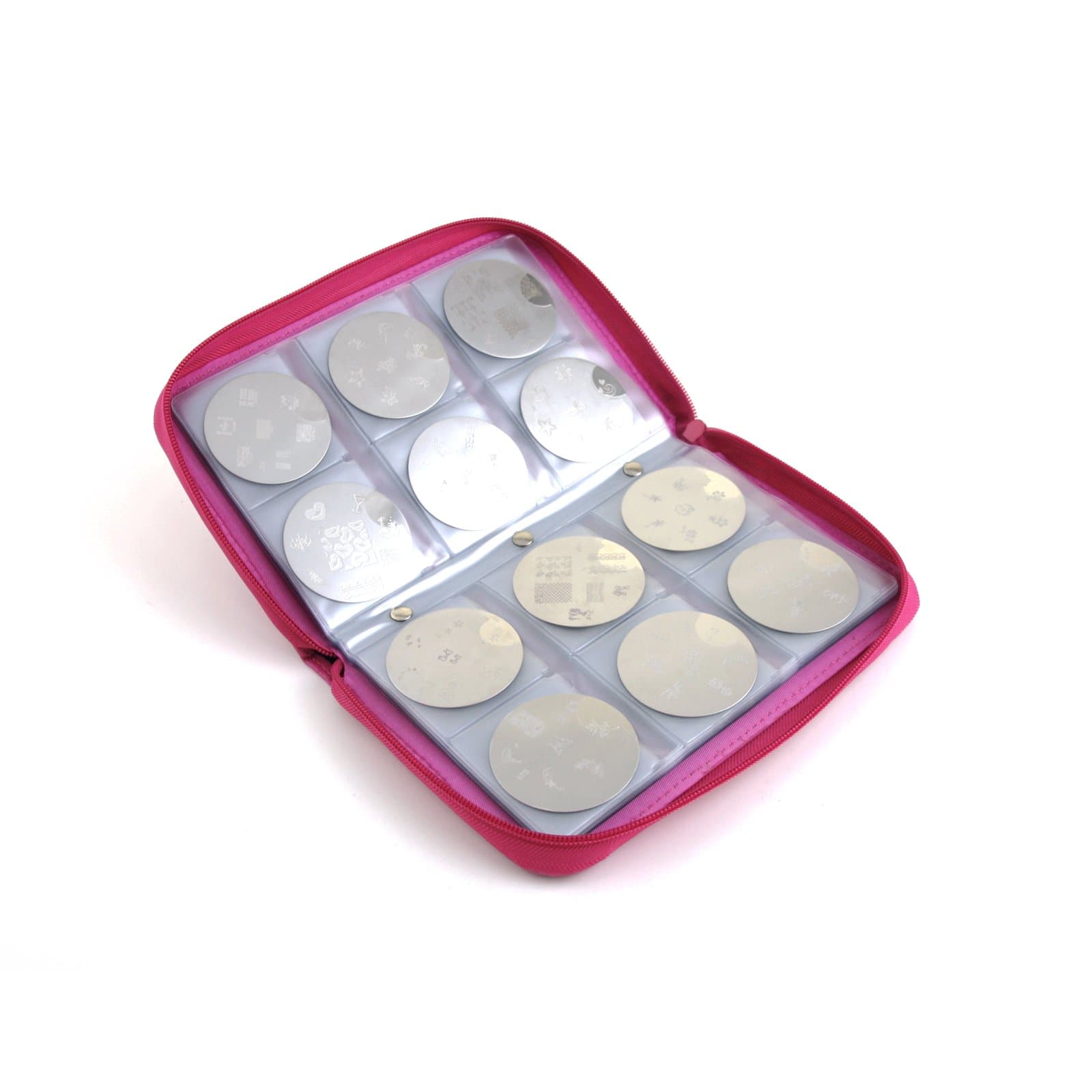 PUEEN Super Slim 168 Nail Stamping Plates Synthetic Leather Holder Case Organizer in Hot Pink Rosy Lace Pattern-BH000002