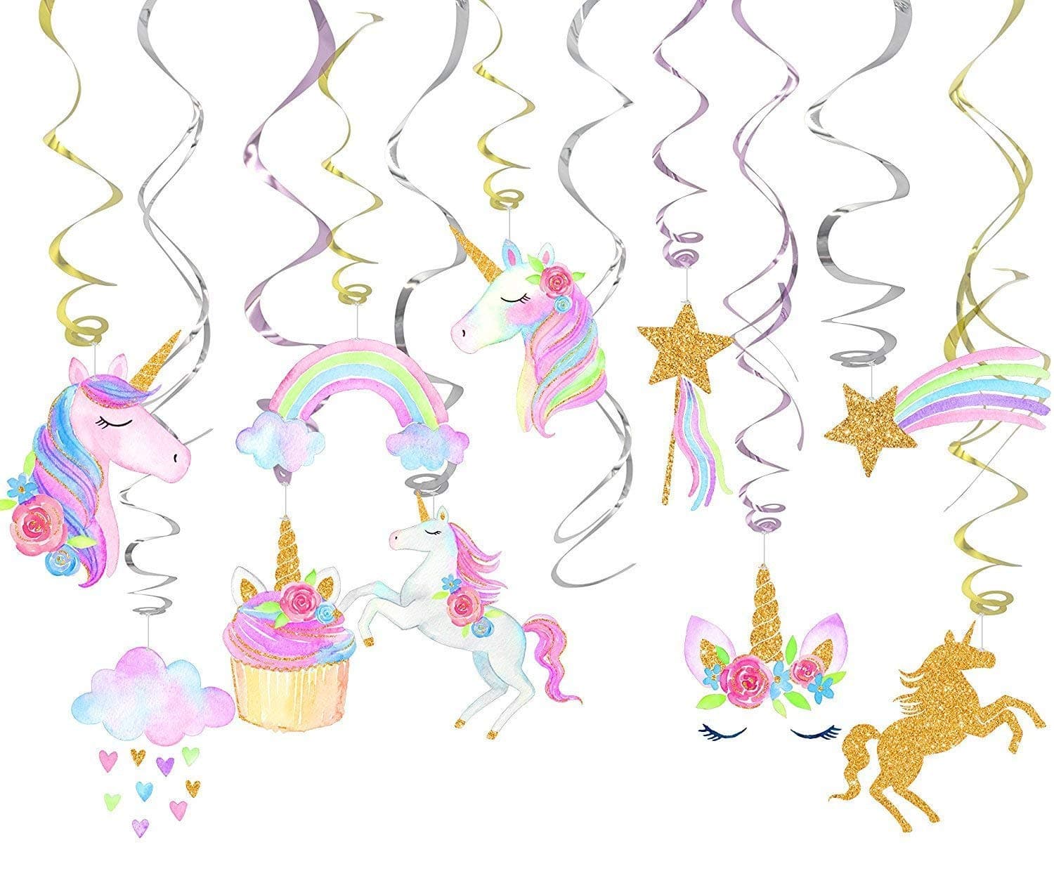 Guolz Unicorn Party Supplies Hanging Swirls for Birthday Party Decorations,Unicorn Theme Party Favors(30 Count)