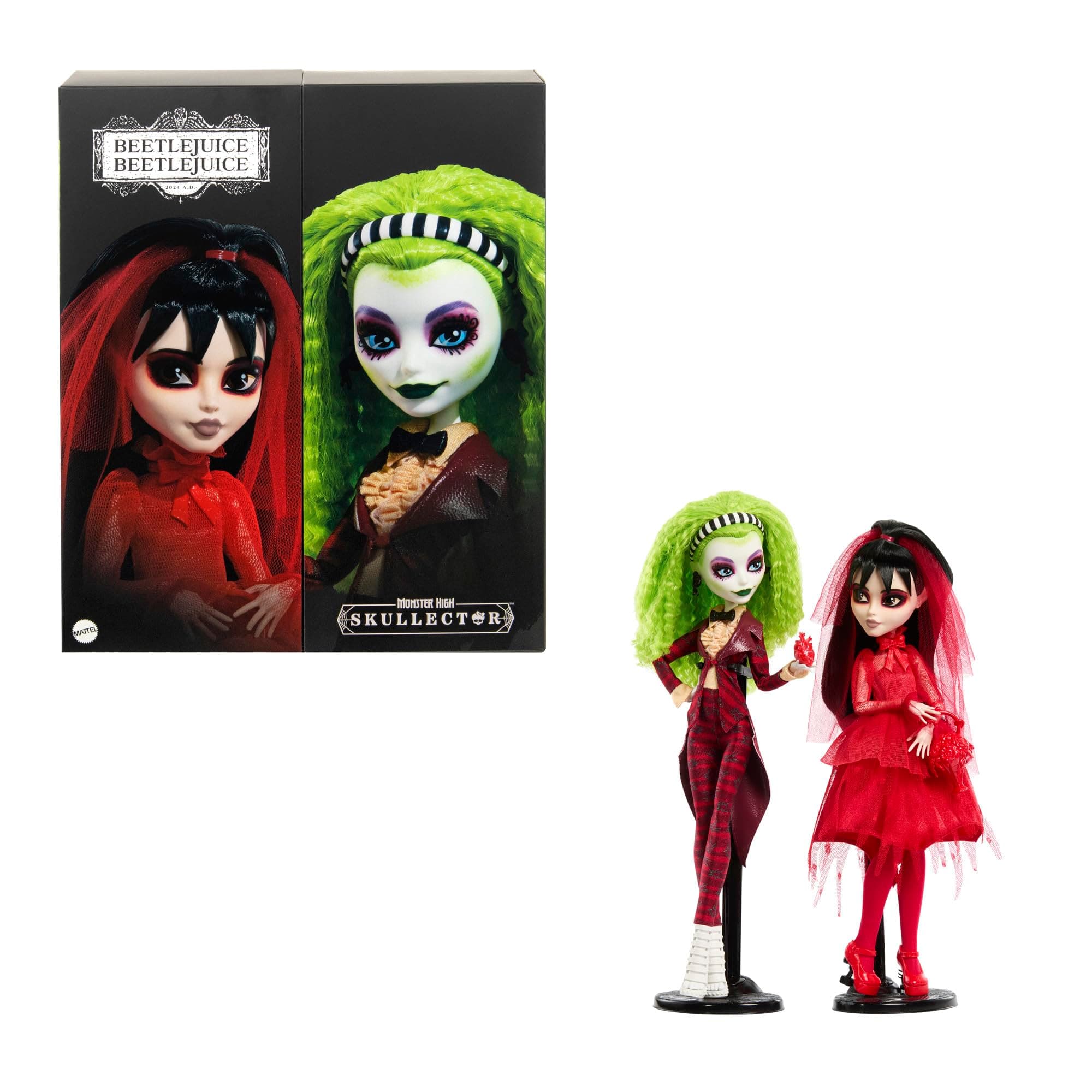 Monster High Skullector Beetlejuice Beetlejuice Doll 2-Pack, Collectible Betelgeuse and Lydia Deetz Set with Accessories and Displayable Packaging, HYV96